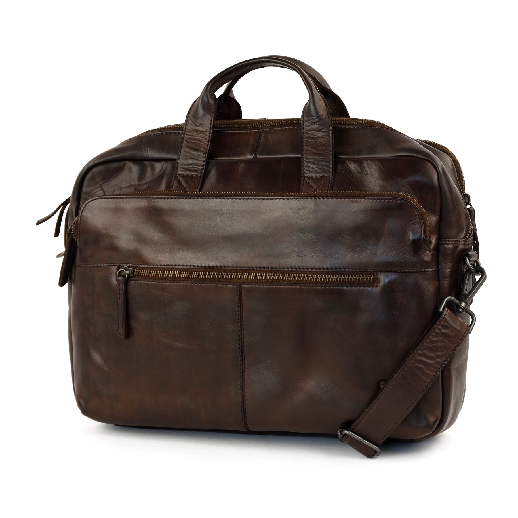 Laptop bag 15.6" with double zipper 'Jamie' dark brown