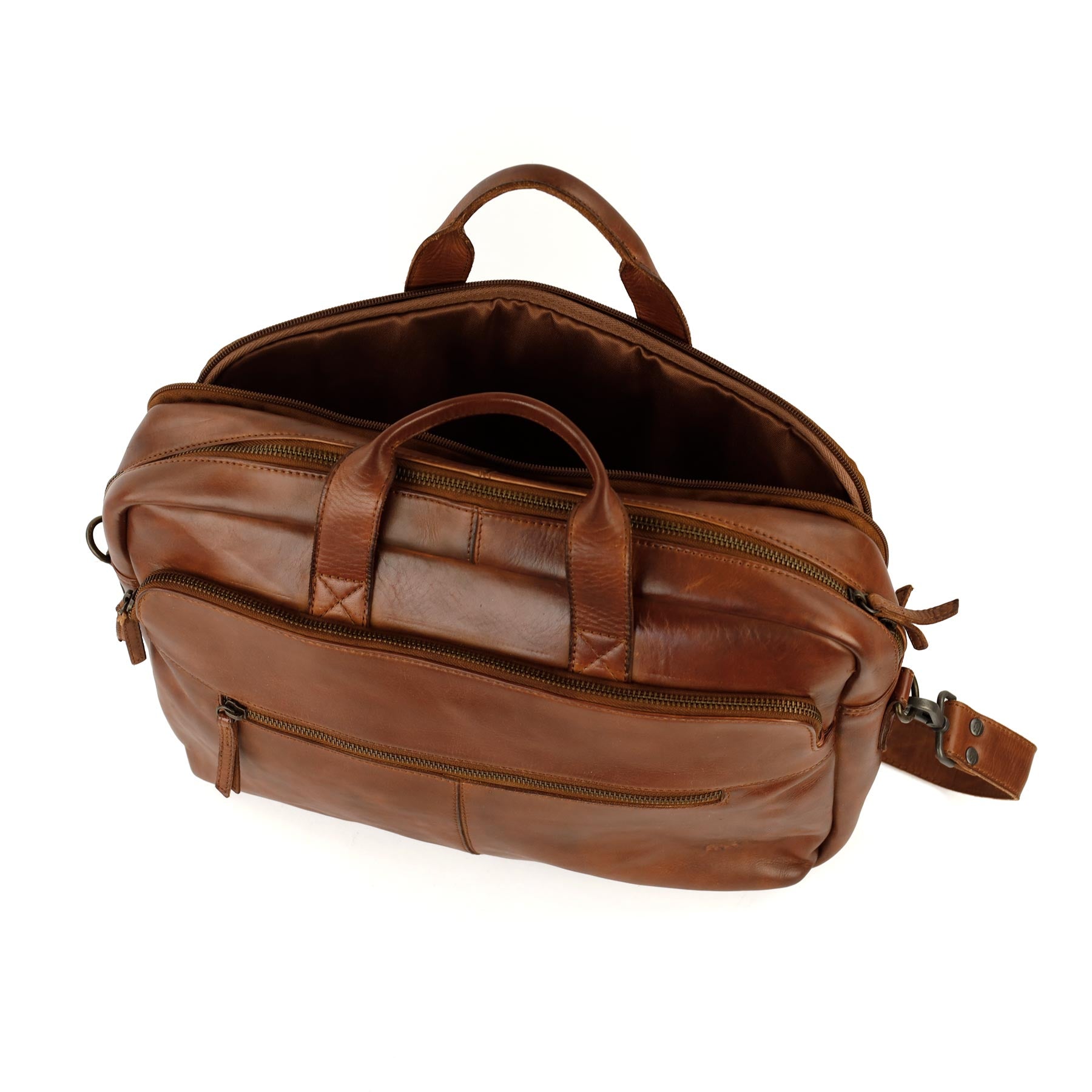 Laptoptas 15.6” met dubbele rits 'Jamie' cognac