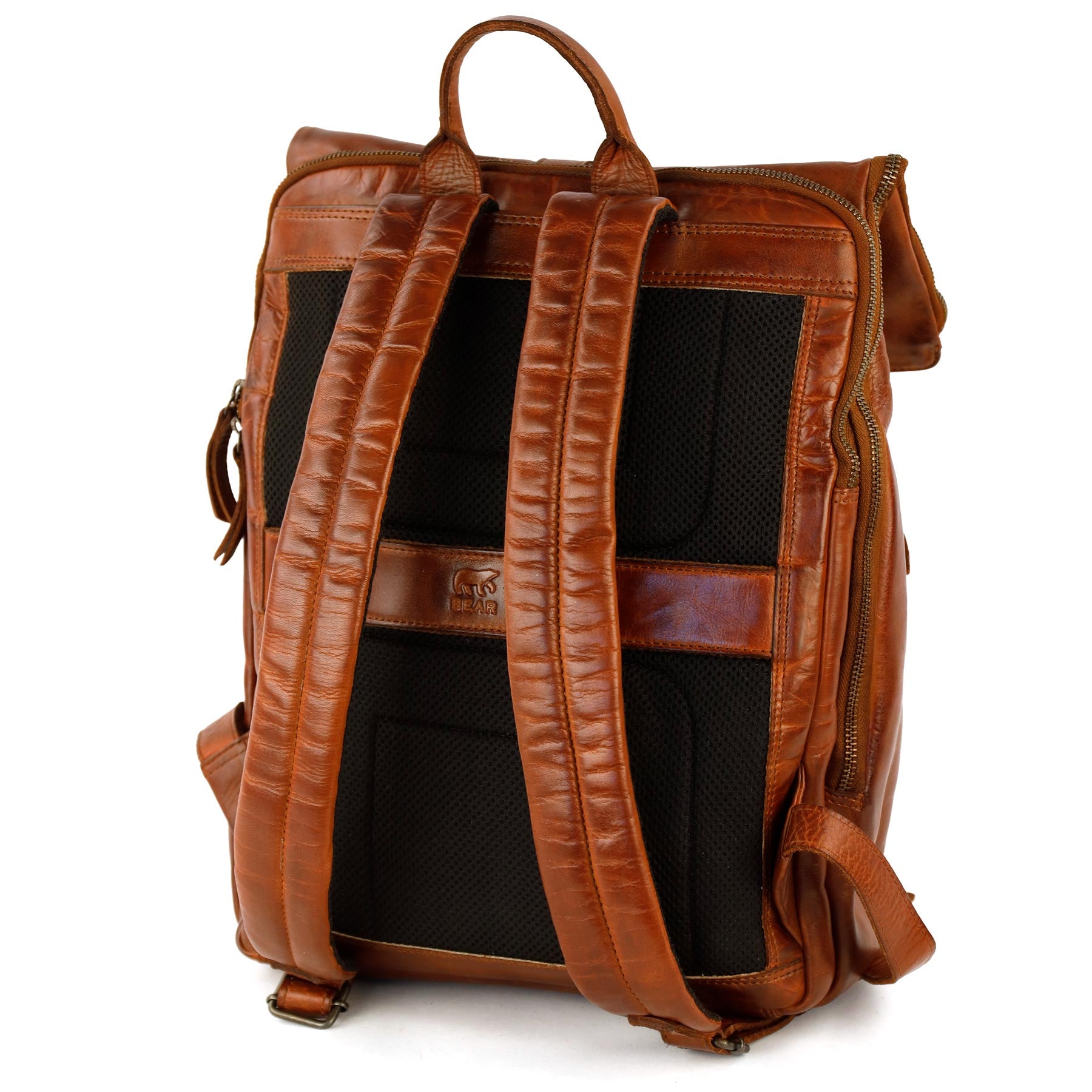Rolltop laptop backpack 15.6" 'Kai' cognac