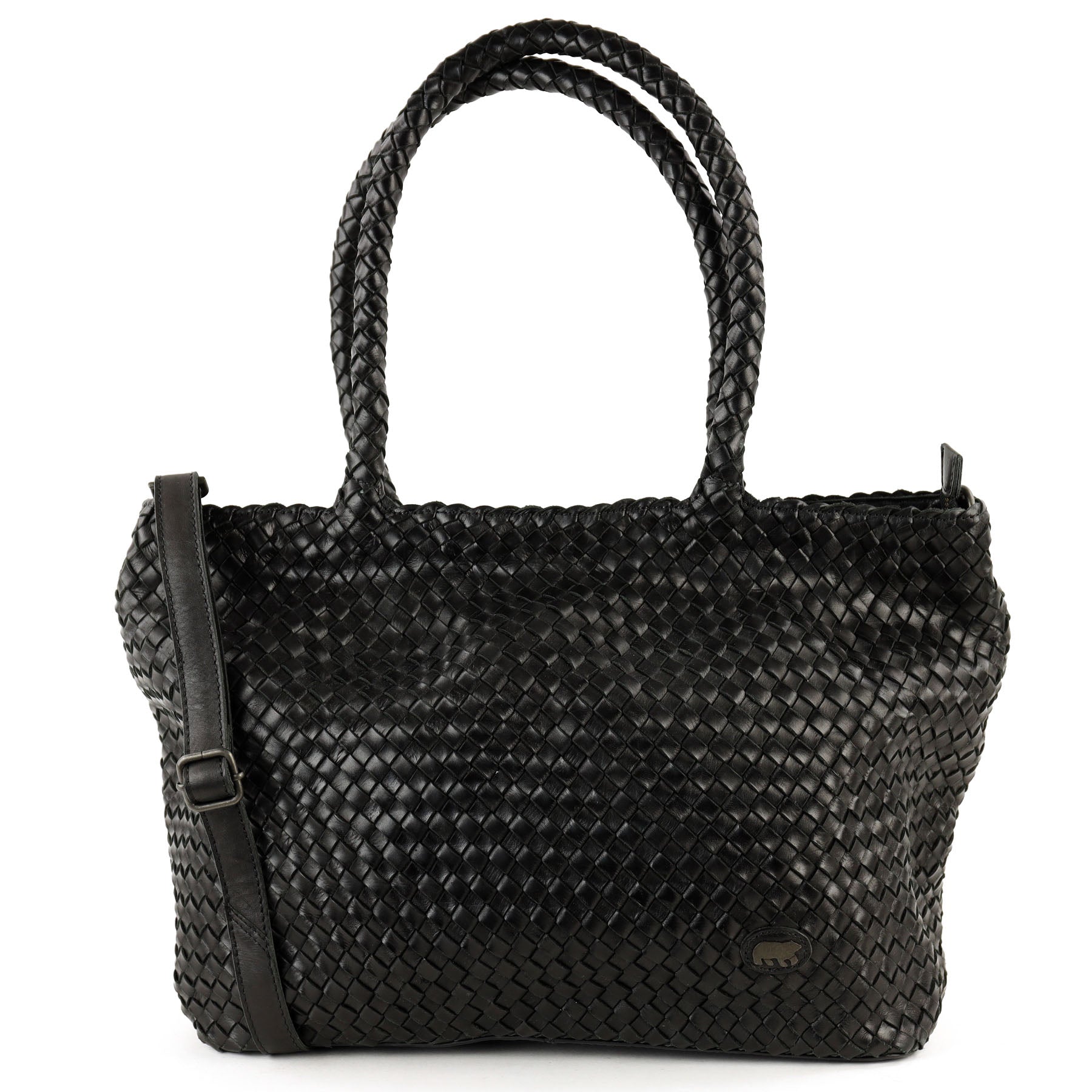 Gevlochten shopper/schoudertas 'Suus' zwart