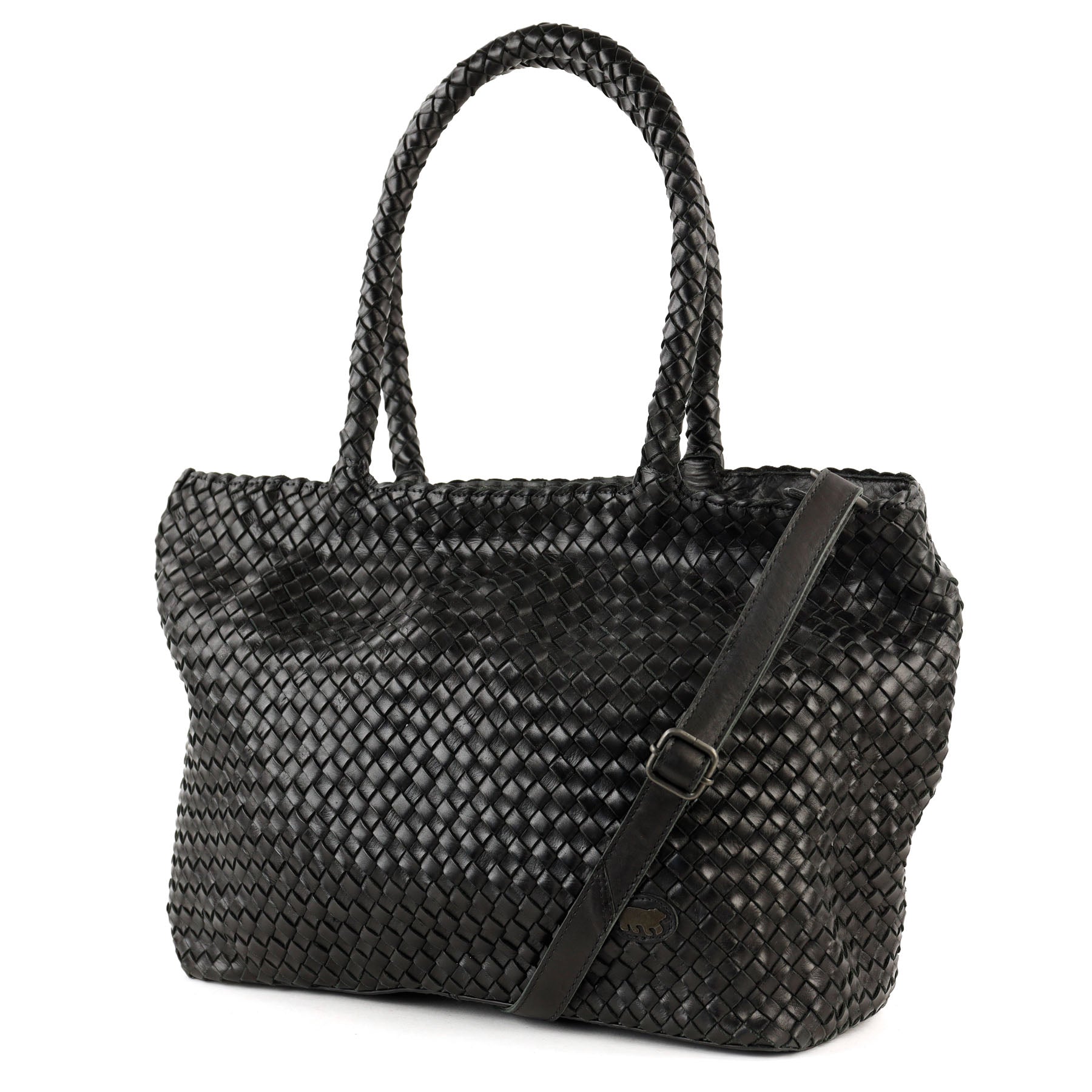 Gevlochten shopper/schoudertas 'Suus' zwart