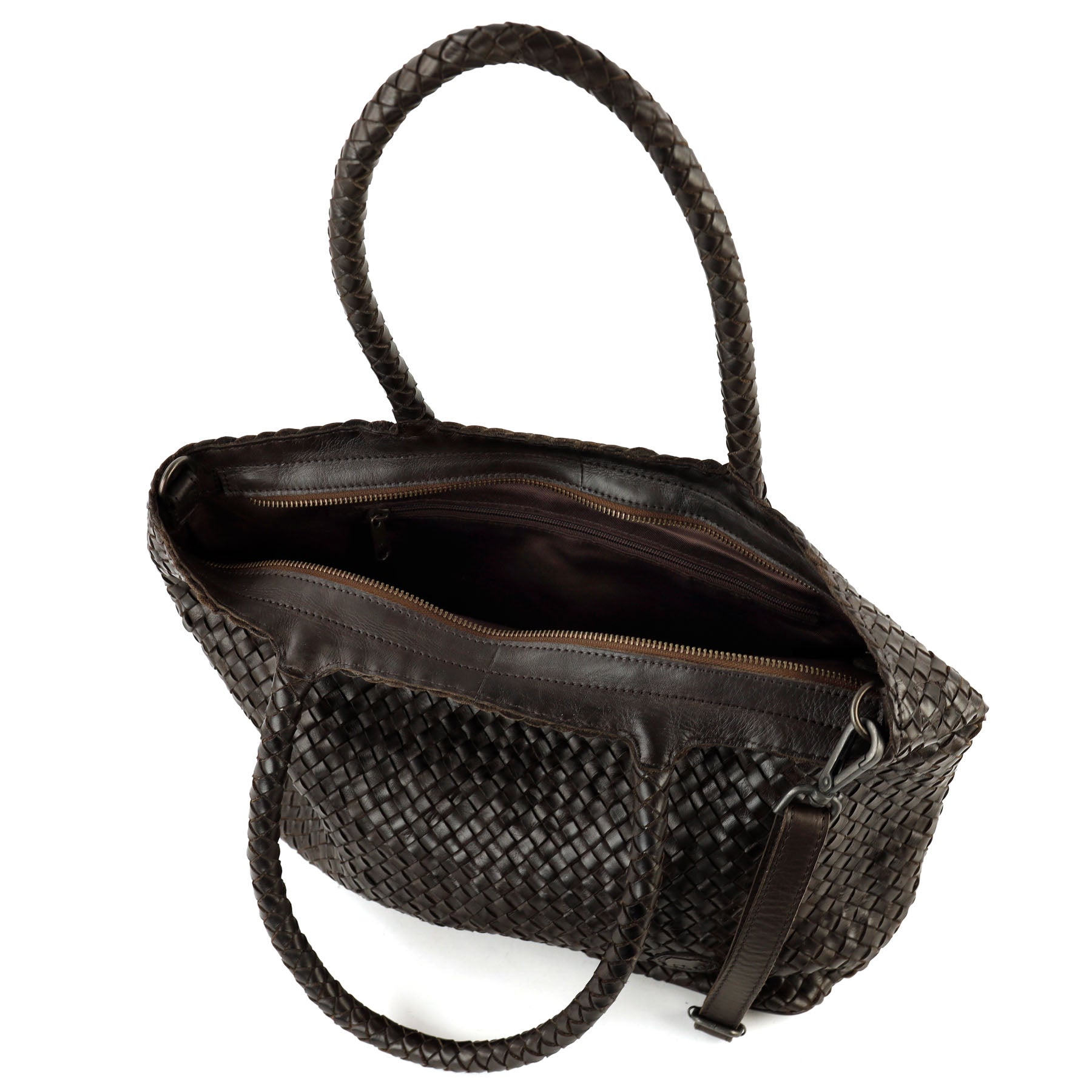 Braided shopper/shoulder bag 'Suus' dark brown
