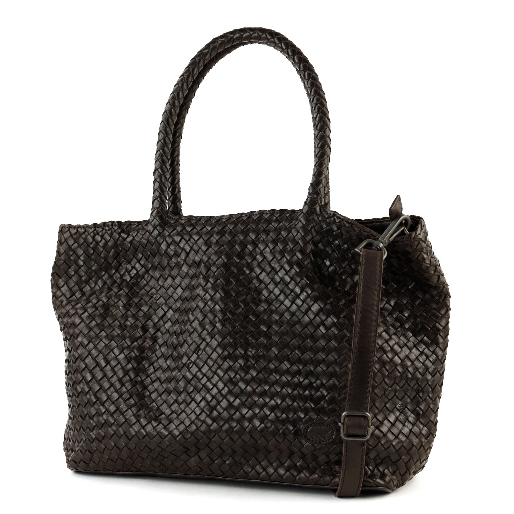 Braided shopper/shoulder bag 'Suus' dark brown