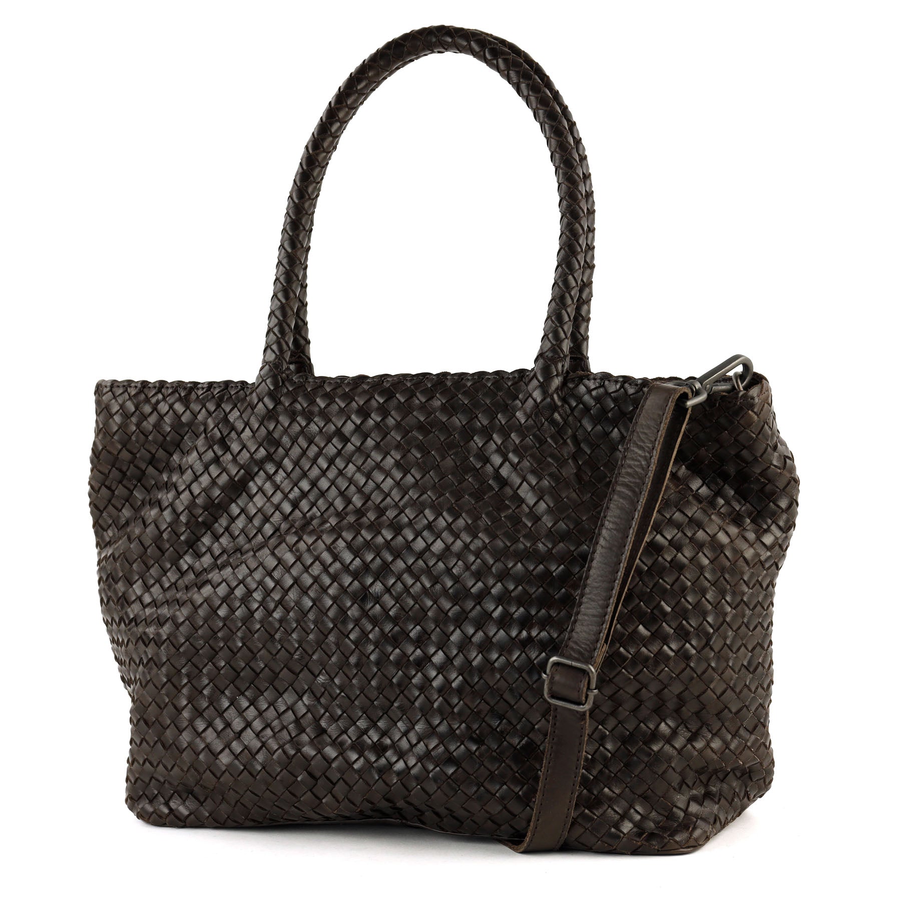 Gevlochten shopper/schoudertas 'Suus' donkerbruin