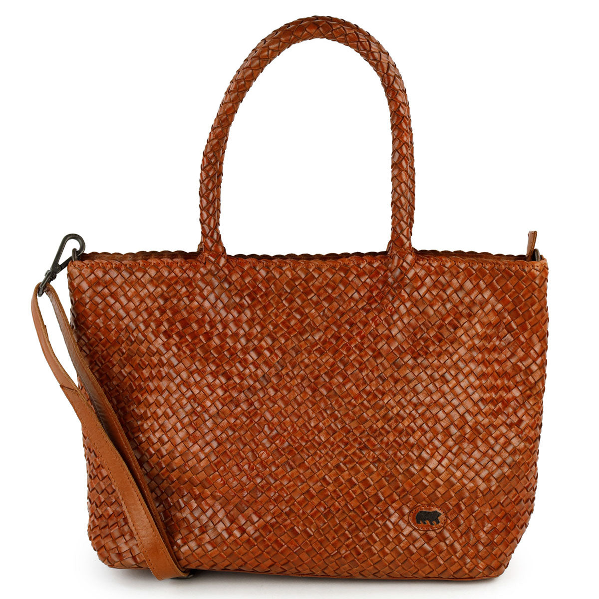 Gevlochten shopper/schoudertas 'Suus' cognac