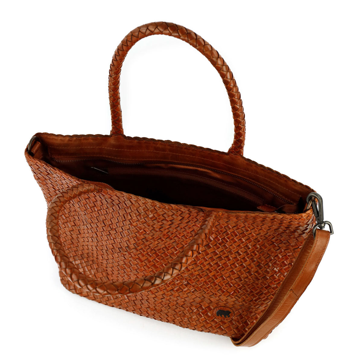 Gevlochten shopper/schoudertas 'Suus' cognac