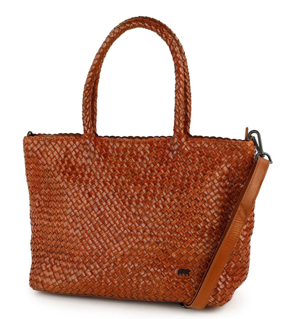 Gevlochten shopper/schoudertas 'Suus' cognac