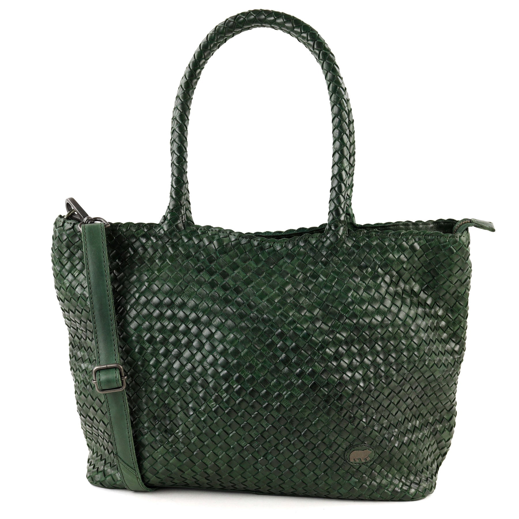 Gevlochten shopper/schoudertas 'Suus' groen