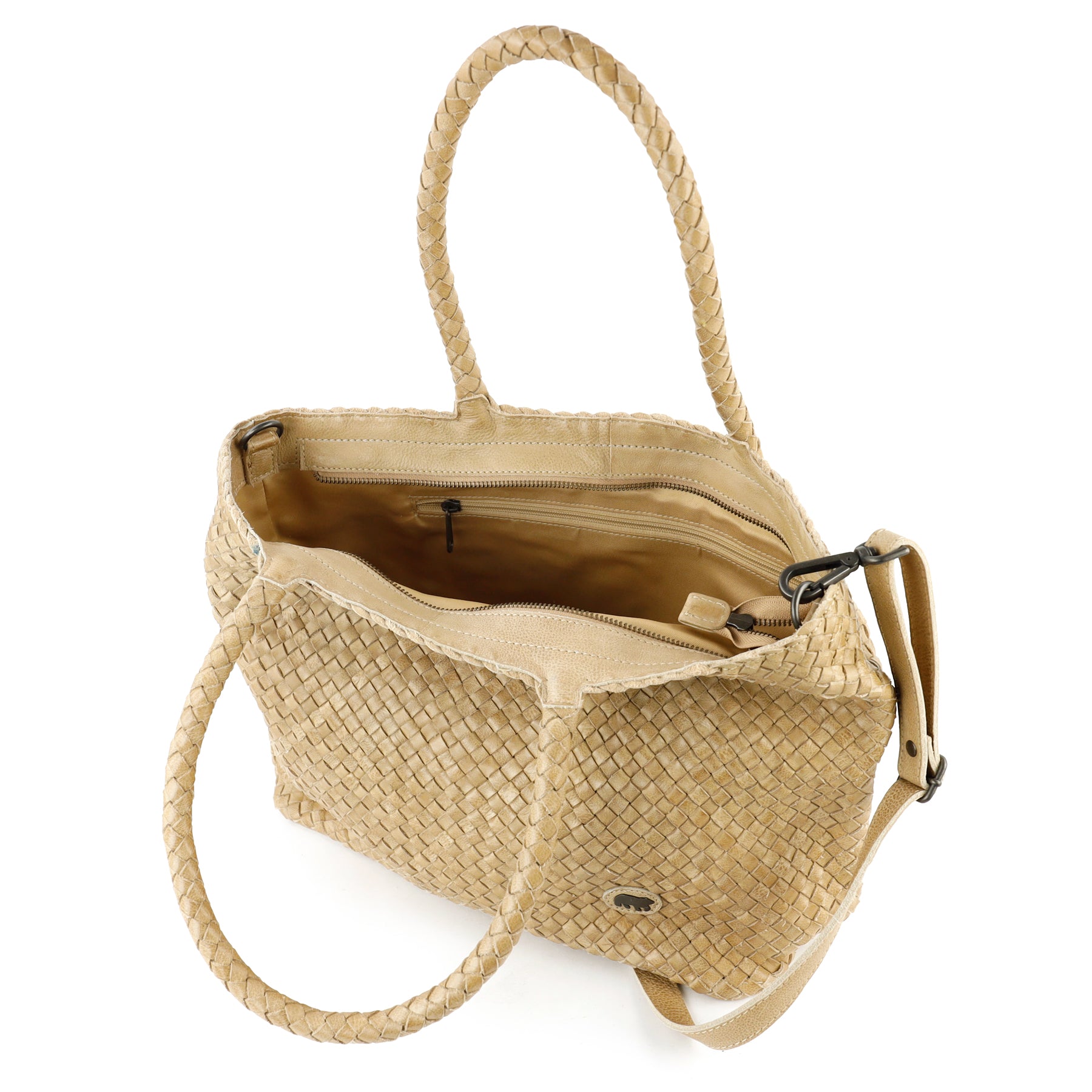Braided shopper/shoulder bag 'Suus' beige