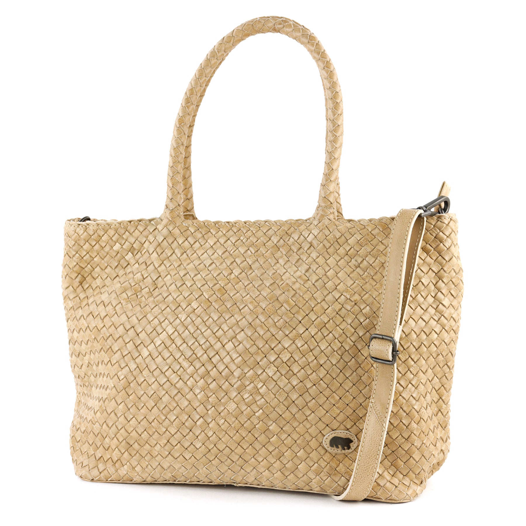 Gevlochten shopper/schoudertas 'Suus' beige