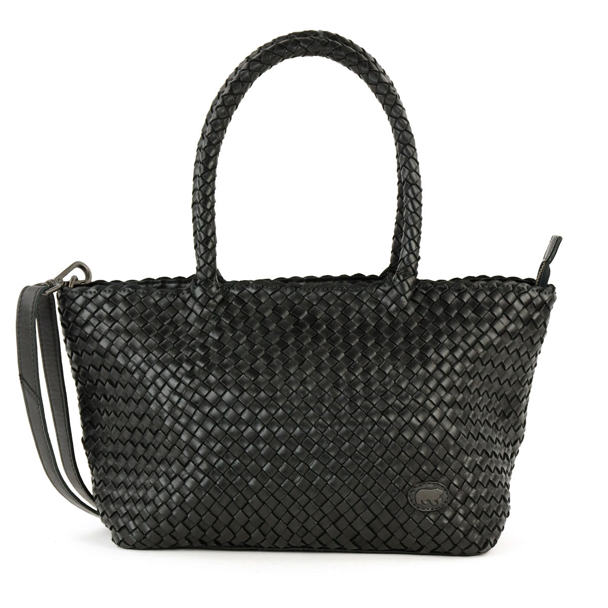 Gevlochten hand-/schoudertas 'Franca' zwart