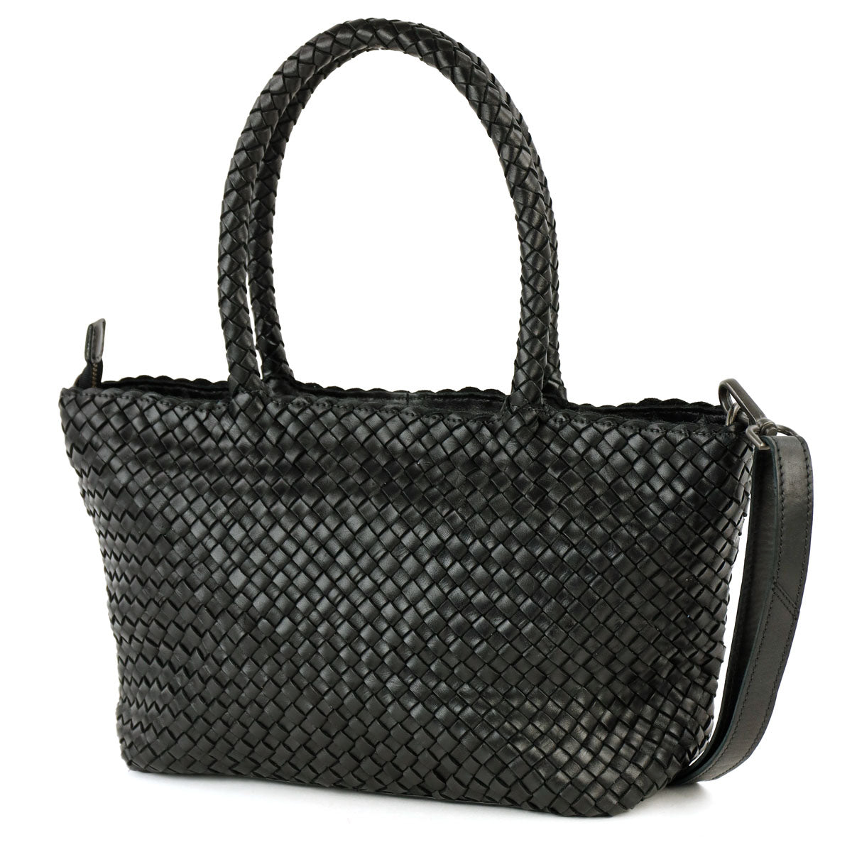 Gevlochten hand-/schoudertas 'Franca' zwart