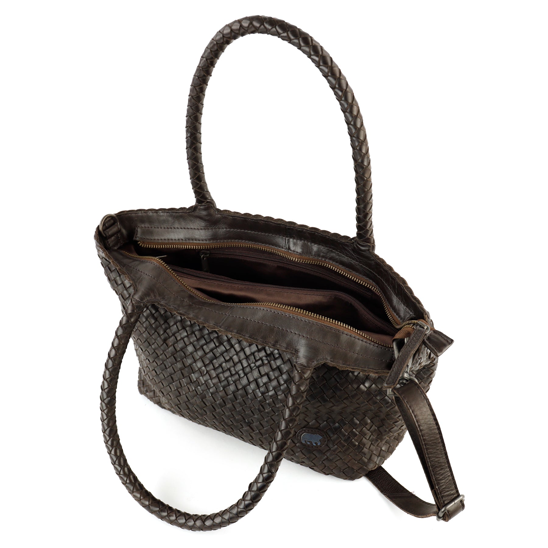 Braided handbag/shoulder bag 'Franca' dark brown