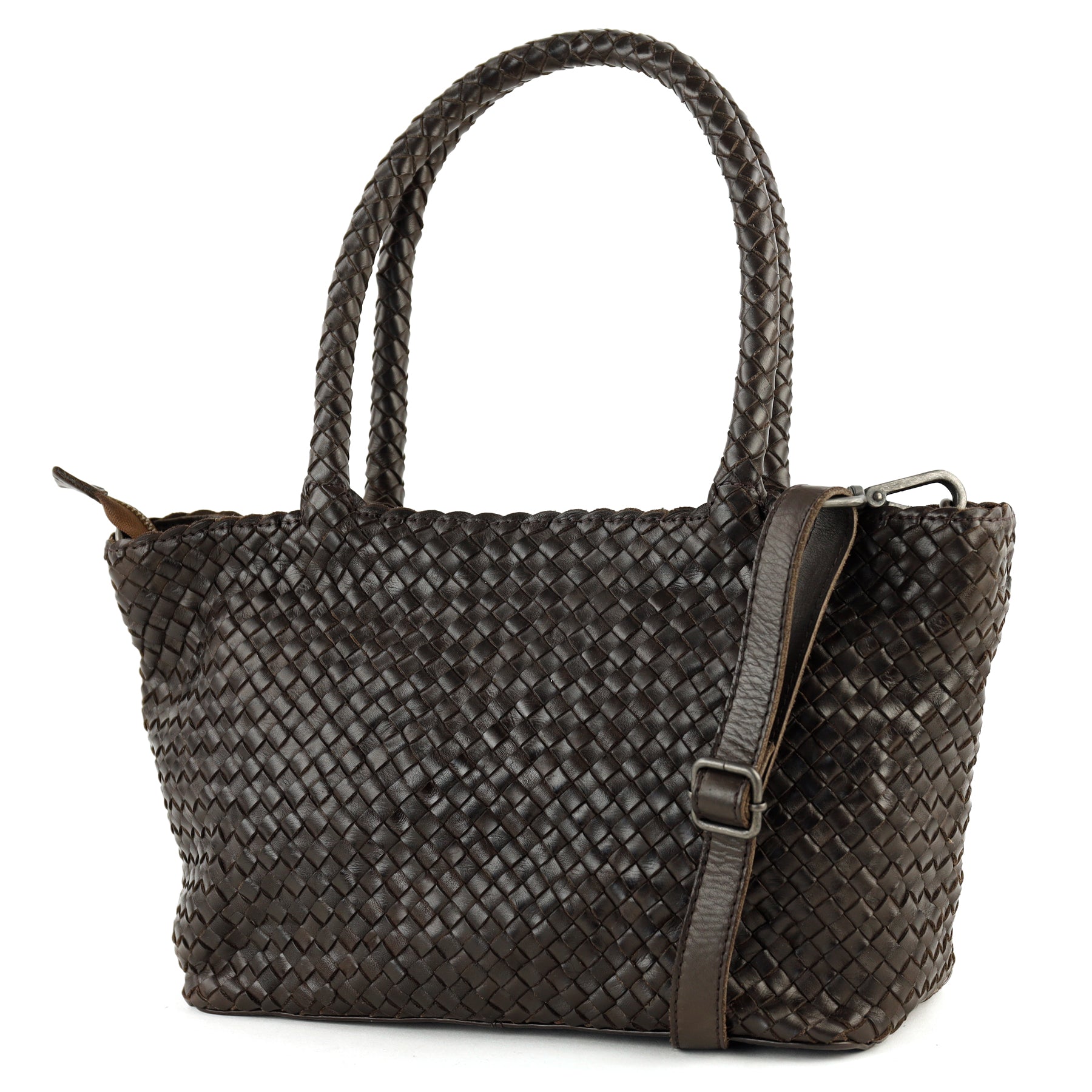 Braided handbag/shoulder bag 'Franca' dark brown