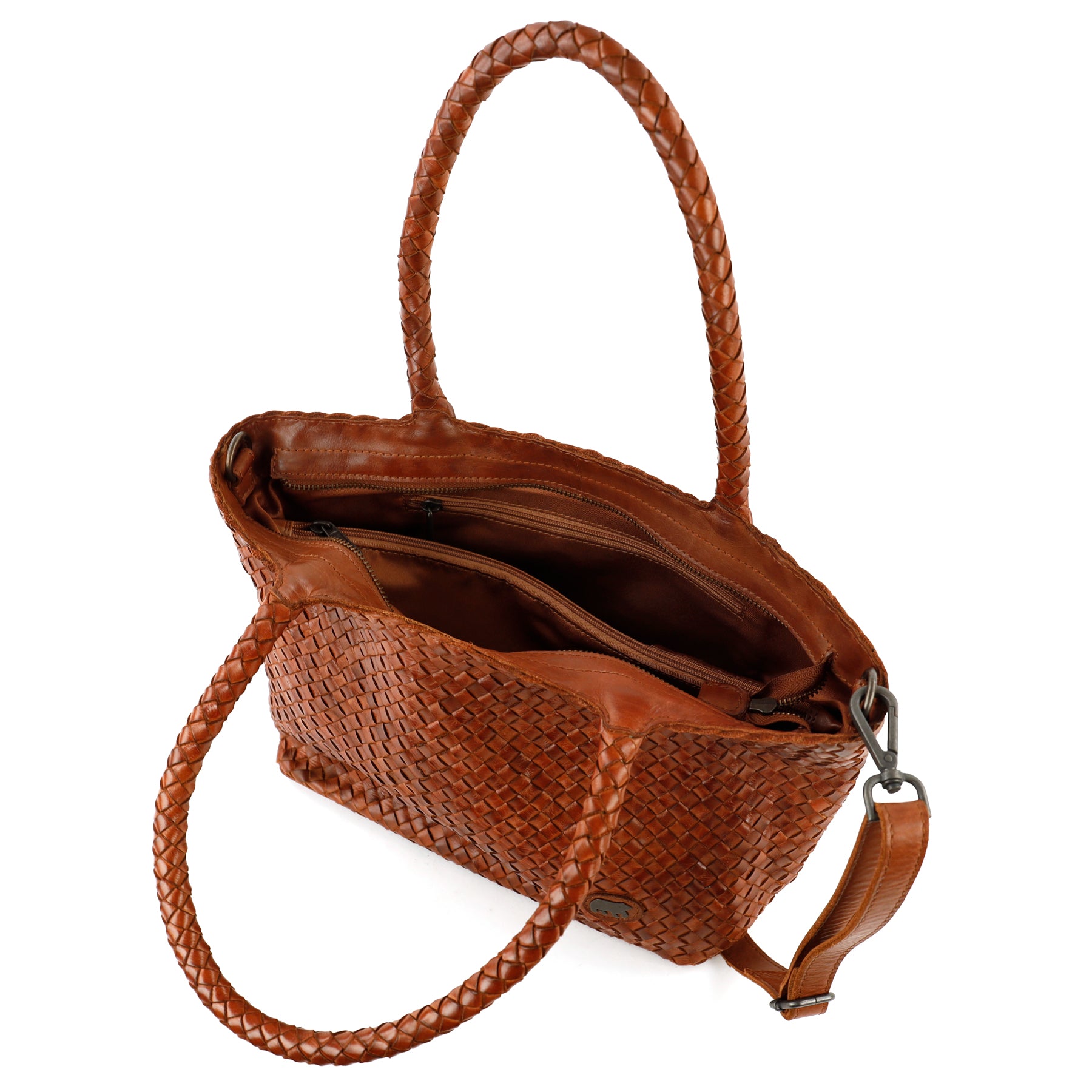 Braided handbag/shoulder bag 'Franca' cognac
