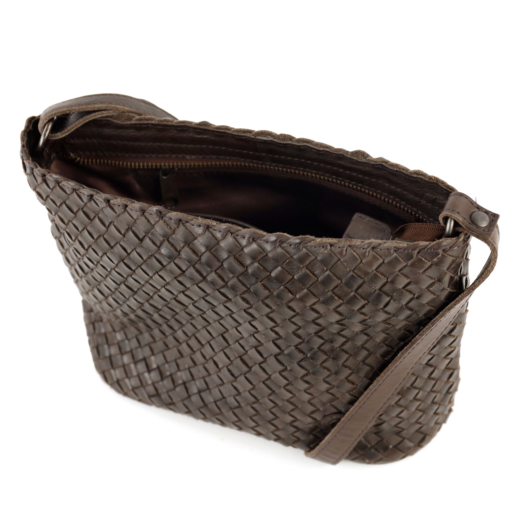 Braided shoulder bag 'Joan' dark brown