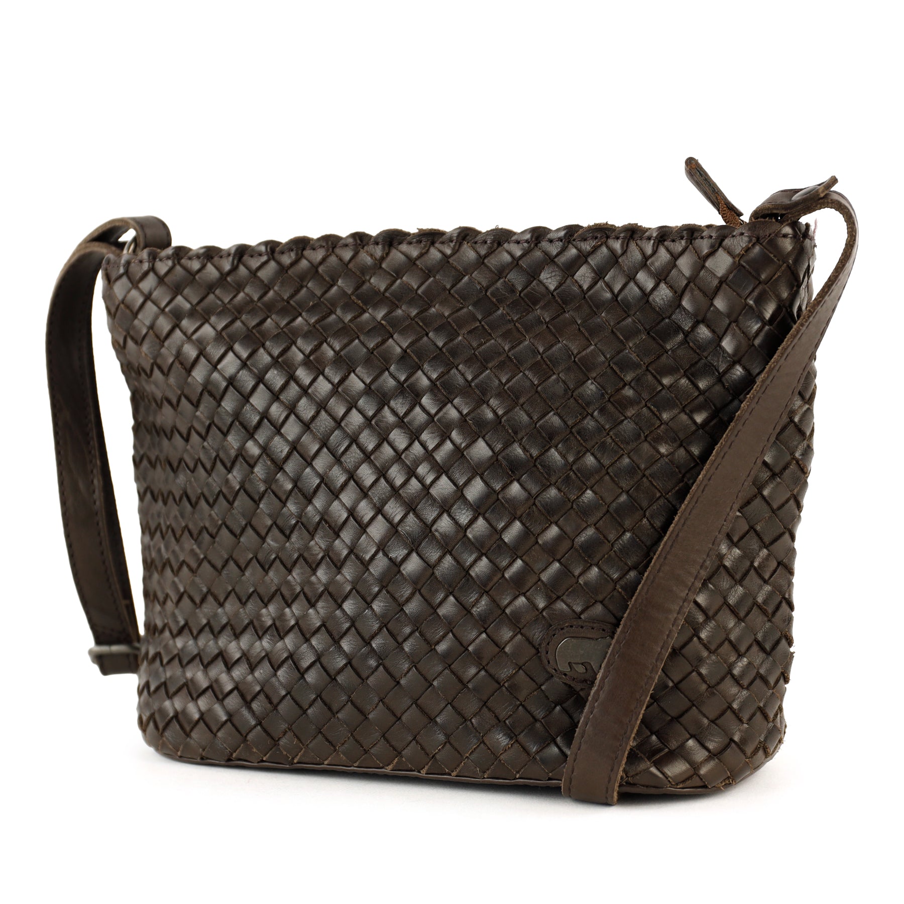 Gevlochten schoudertasje 'Joan' donkerbruin