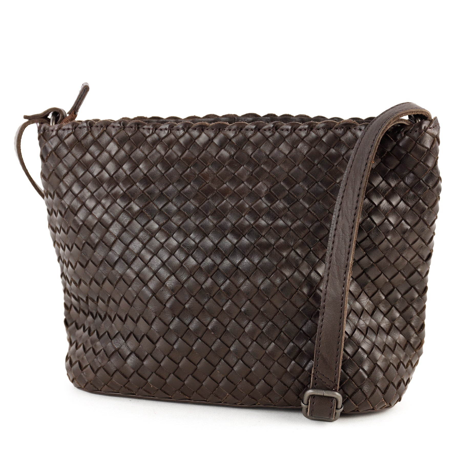 Braided shoulder bag 'Joan' dark brown