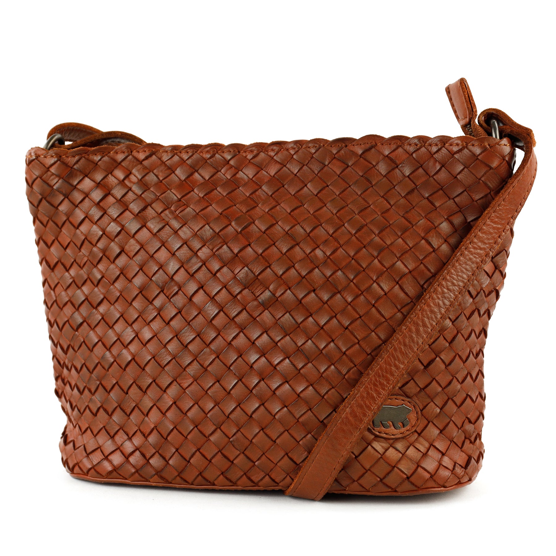 Braided shoulder bag 'Joan' cognac