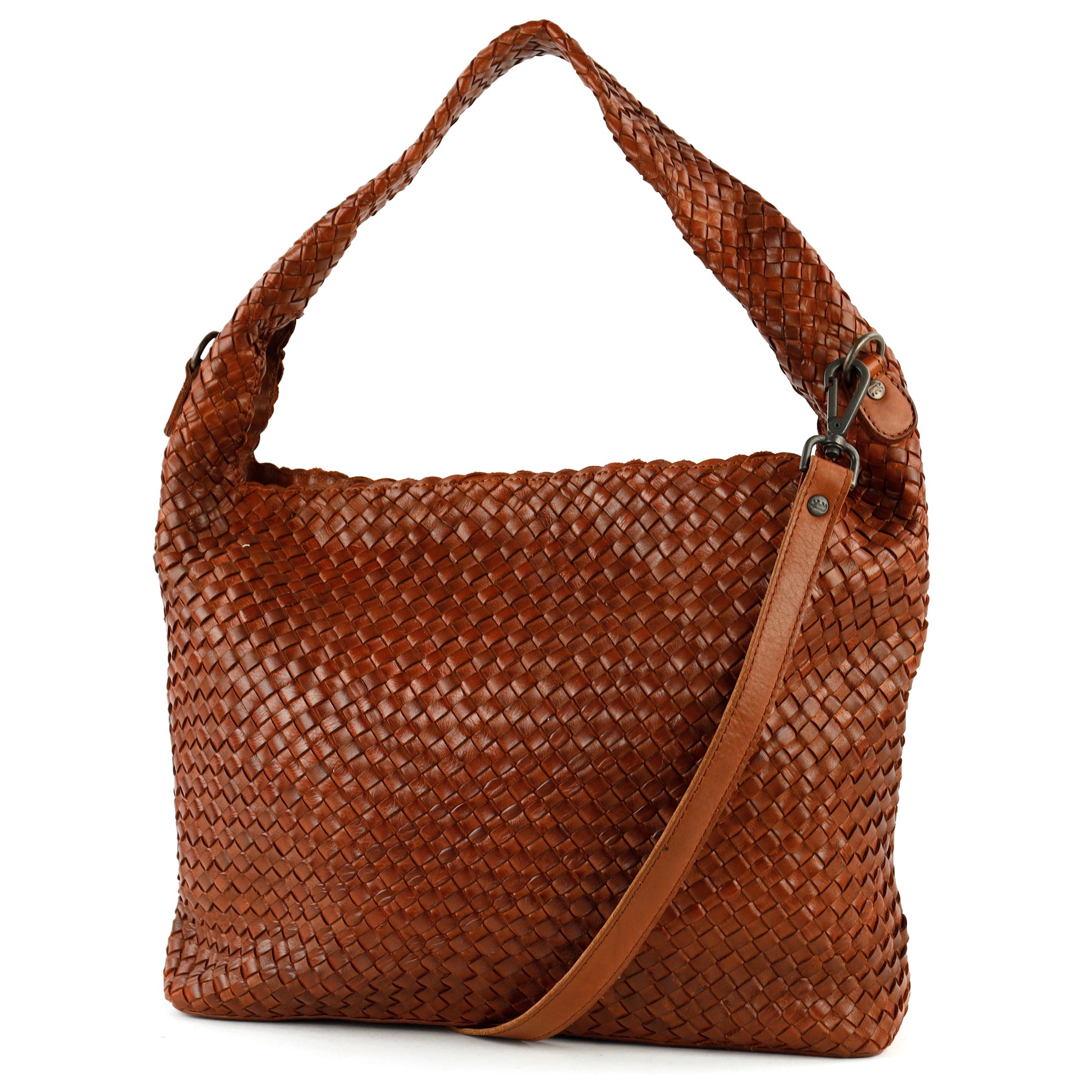 Braided pouch/shoulder bag 'Lauraine' cognac