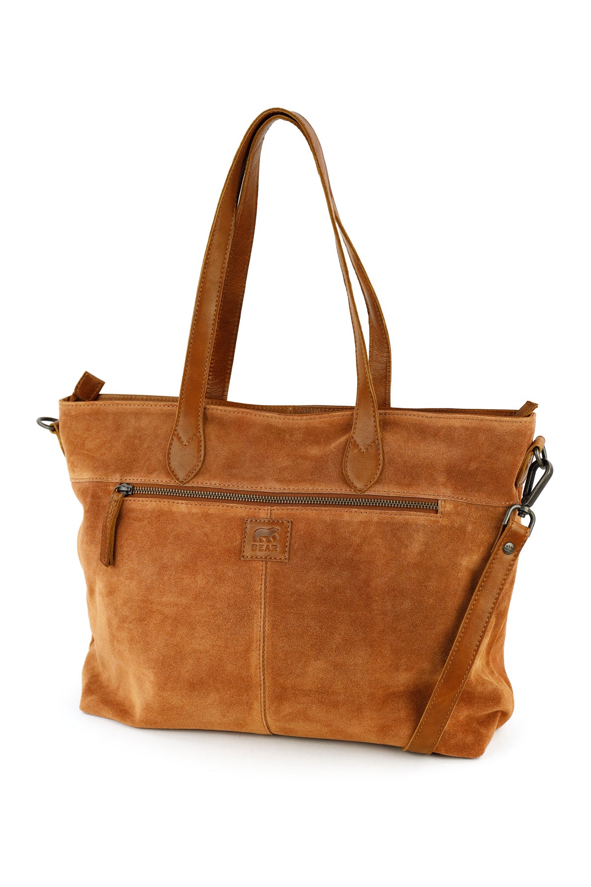 Suède shopper/schoudertas 'Annelies' cognac