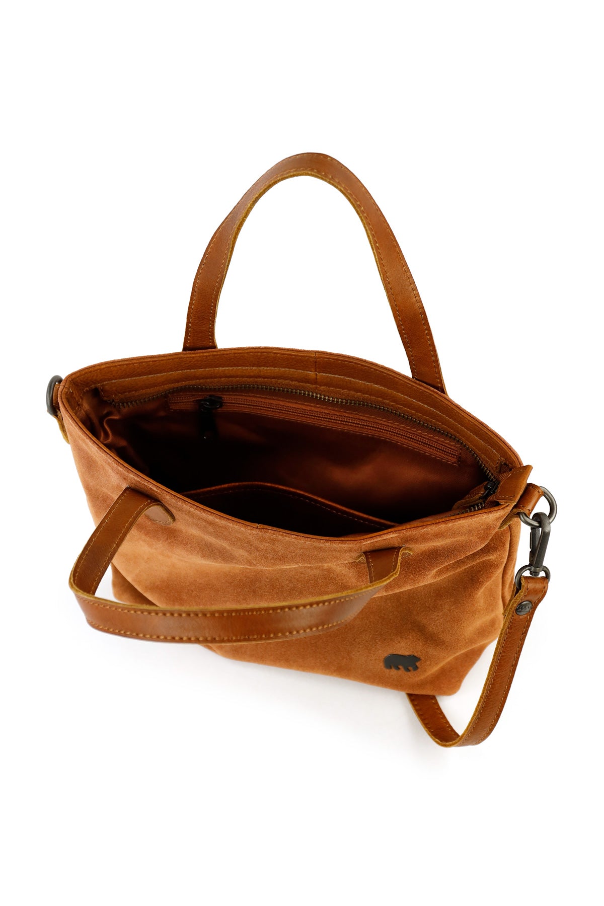 Suede hand/shoulder bag 'Wietske' cognac