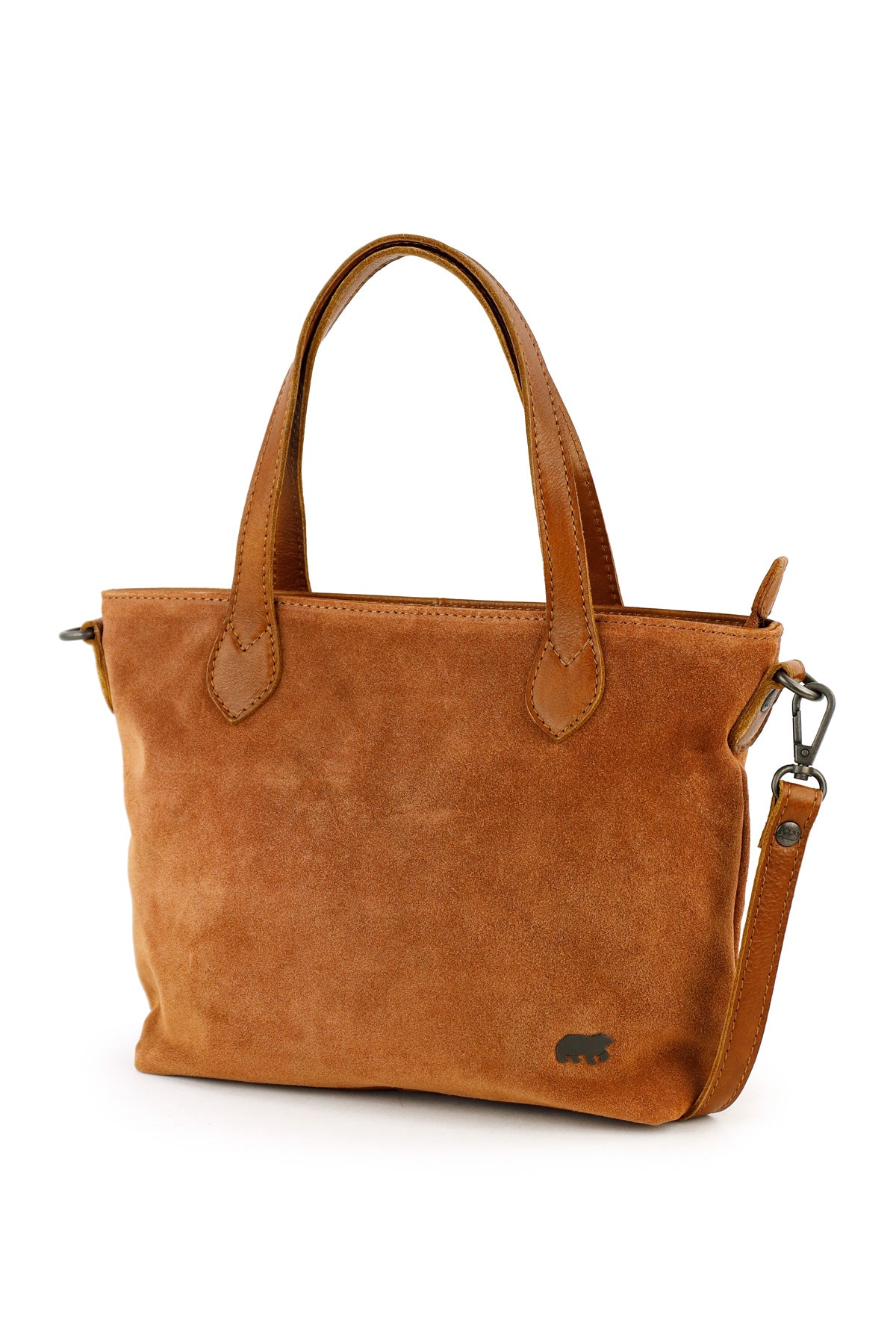 Suede hand/shoulder bag 'Wietske' cognac