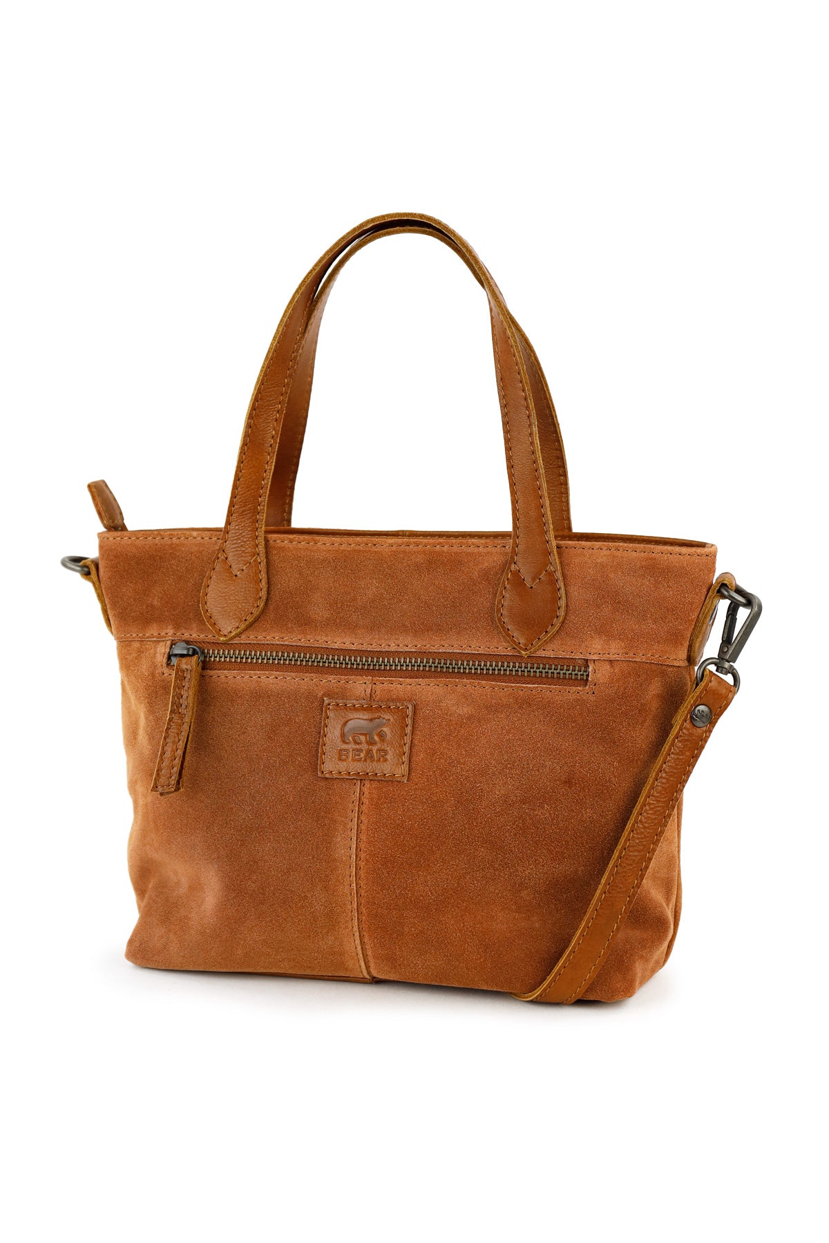 Suede hand/shoulder bag 'Wietske' cognac