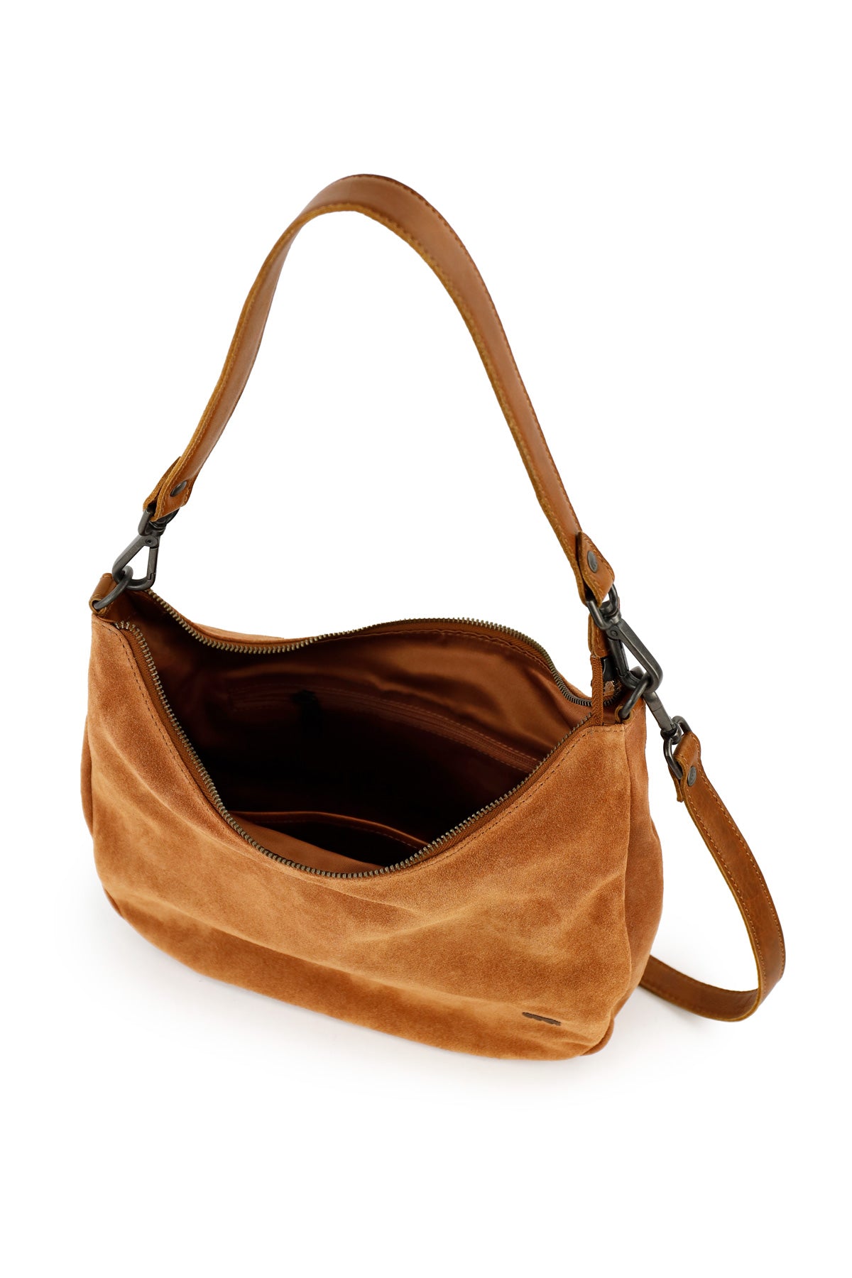 Suede pouch/shoulder bag 'Dieuwke' cognac