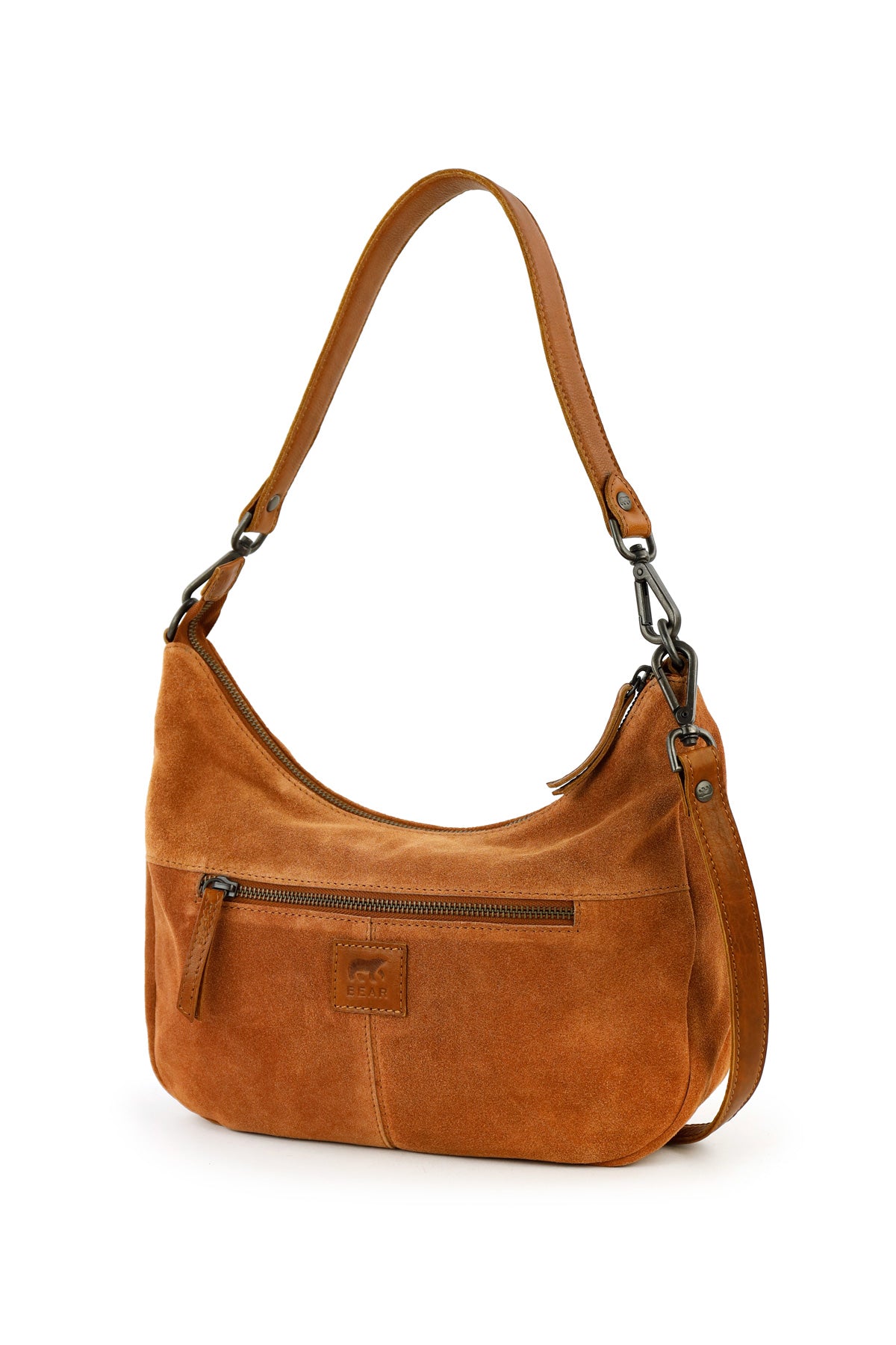 Suede pouch/shoulder bag 'Dieuwke' cognac