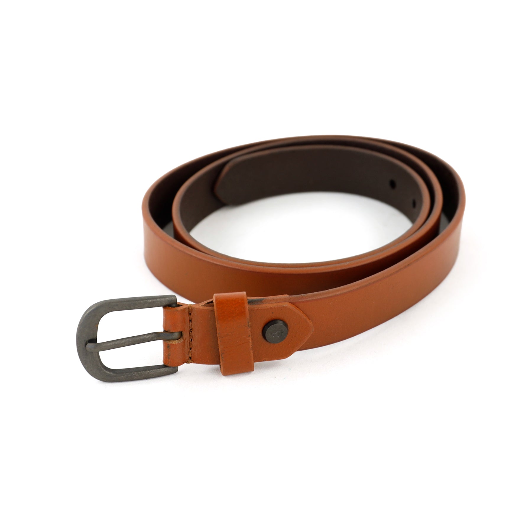 Smalle leren broekriem 'Elena' cognac 2.4 cm