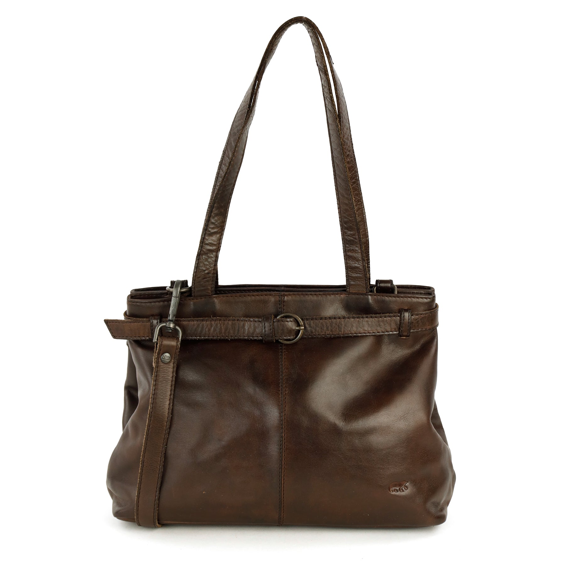 Hand/shoulder bag with buckle 'Evi' dark brown