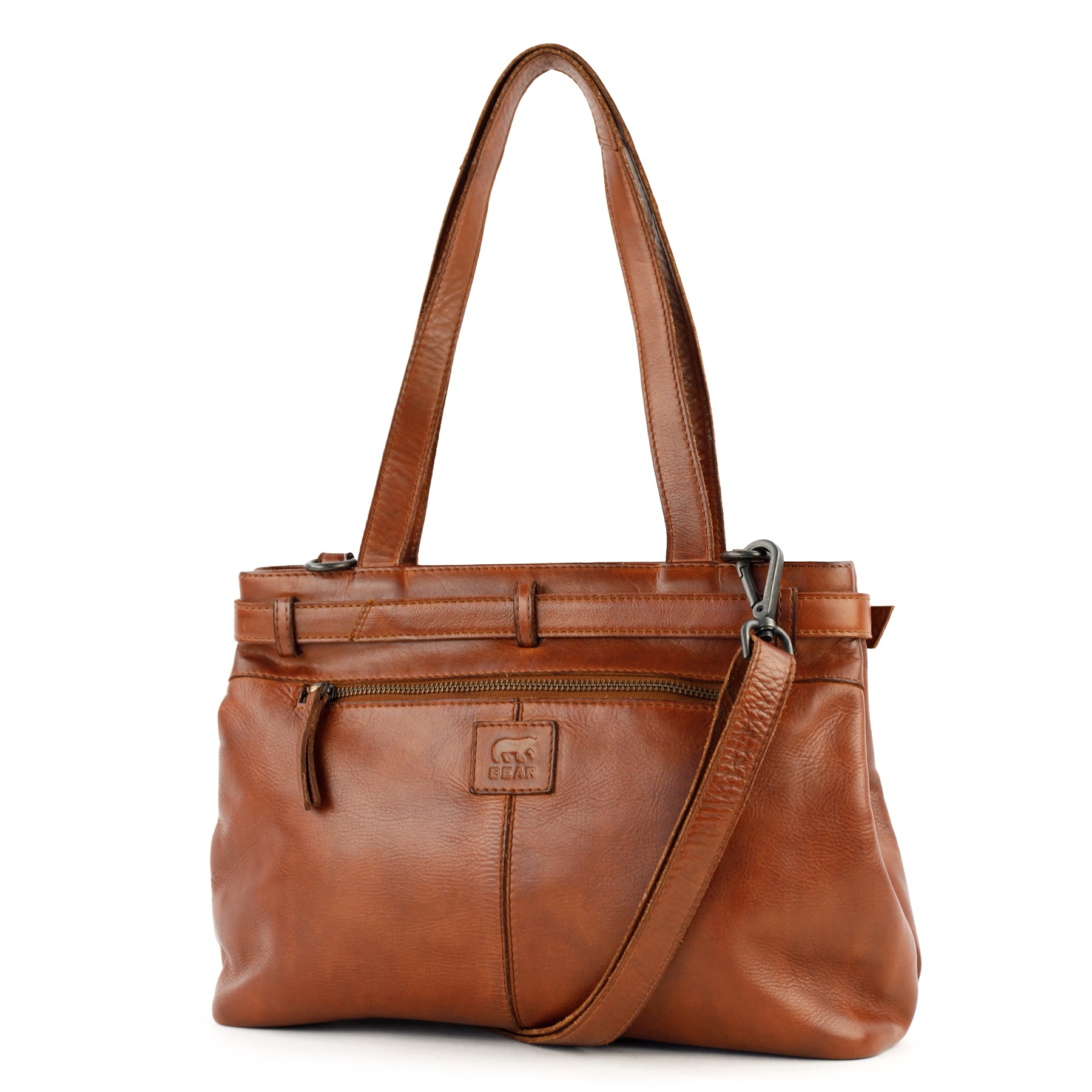 Hand-/schoudertas met gesp 'Evi' cognac