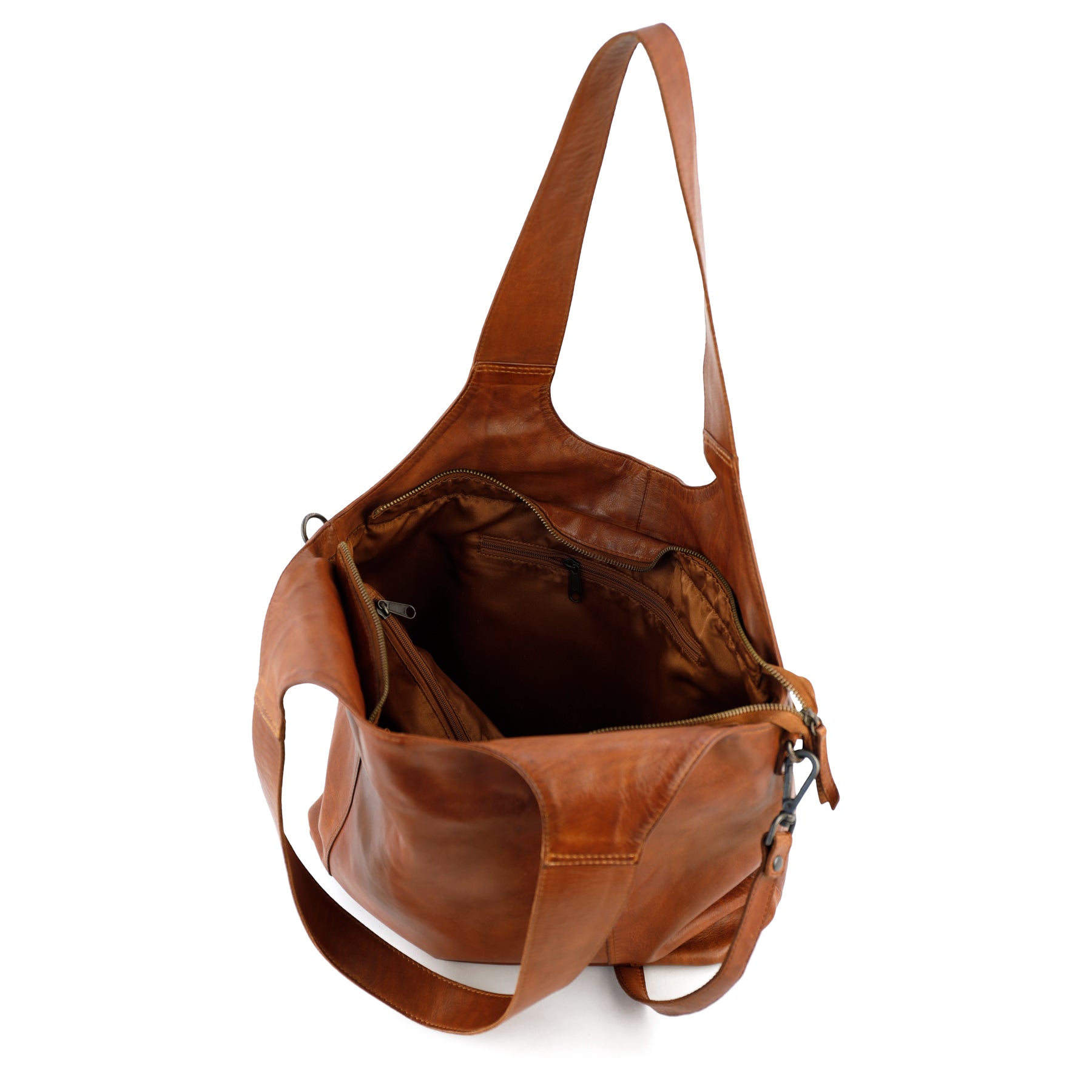 Big shopper/pouch bag 'Aurora' cognac