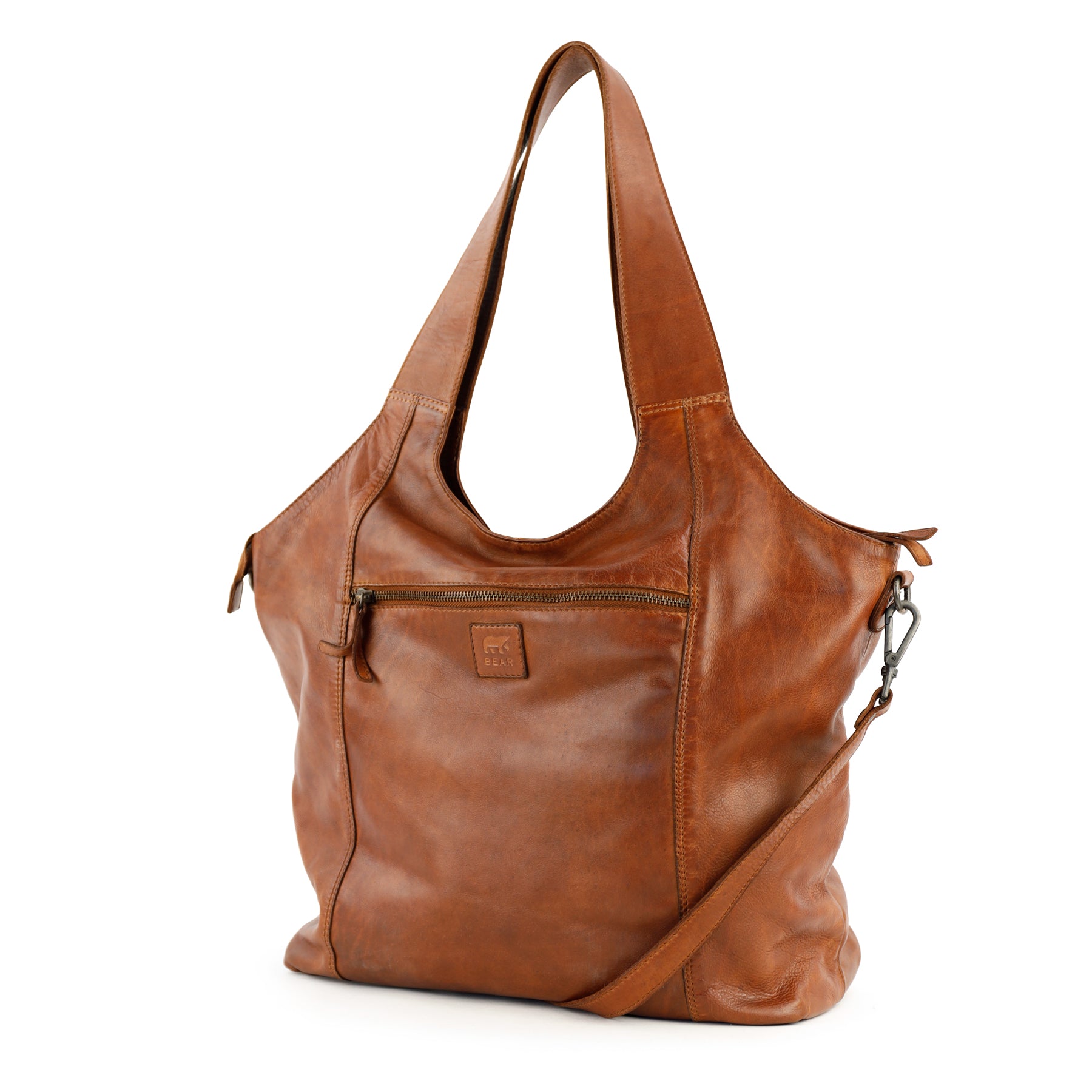 Big shopper/pouch bag 'Aurora' cognac
