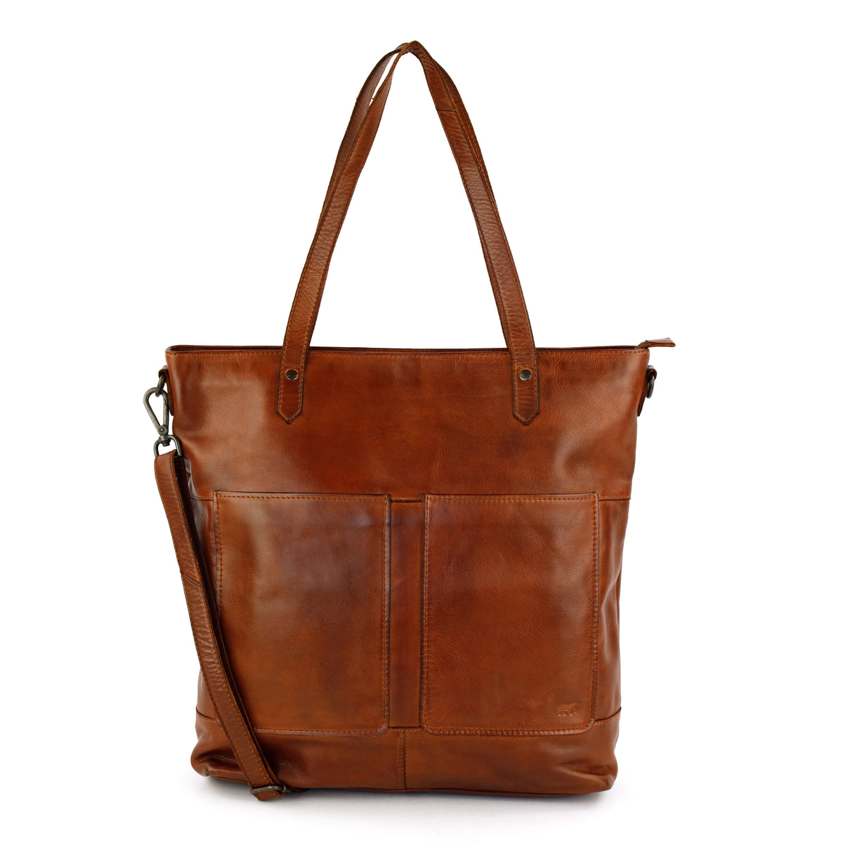 Ruime shopper/schoudertas met laptopvak - 'Claire' cognac
