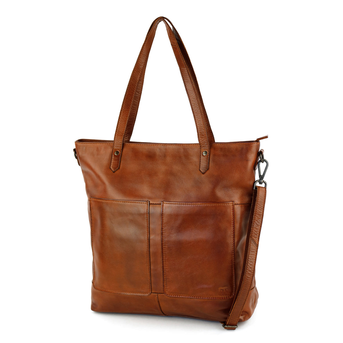 Ruime shopper/schoudertas met laptopvak - 'Claire' cognac