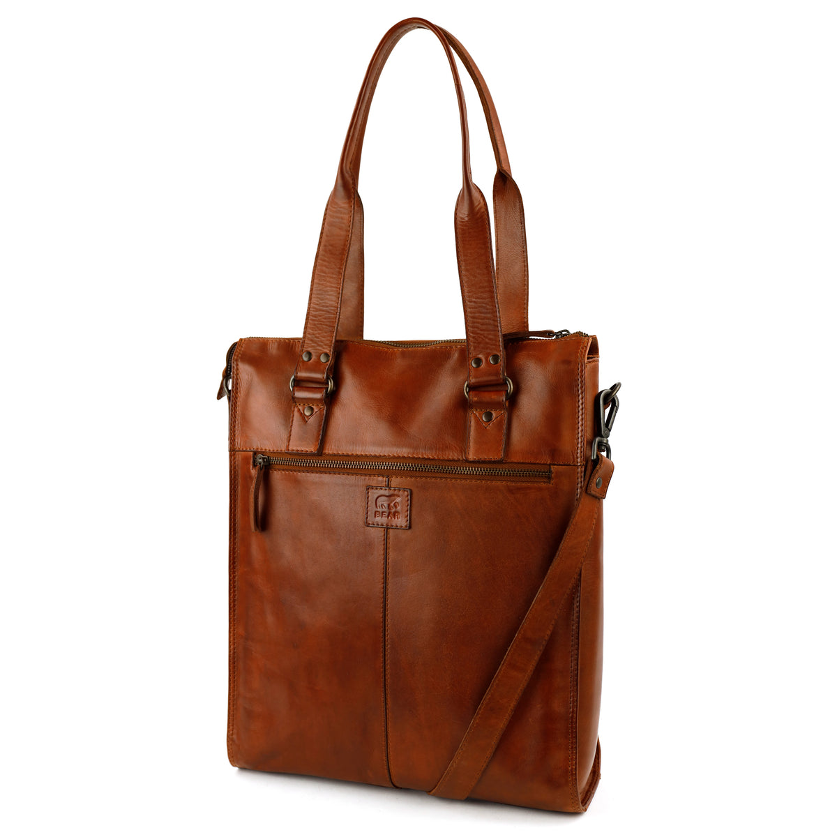 Hand-/schoudertas met laptopvak - 'Freya' cognac