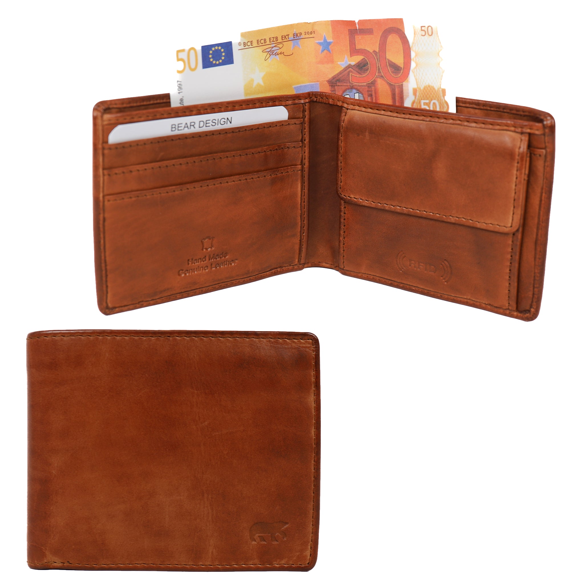 Heren portemonnee/billfold 'Fabian' cognac