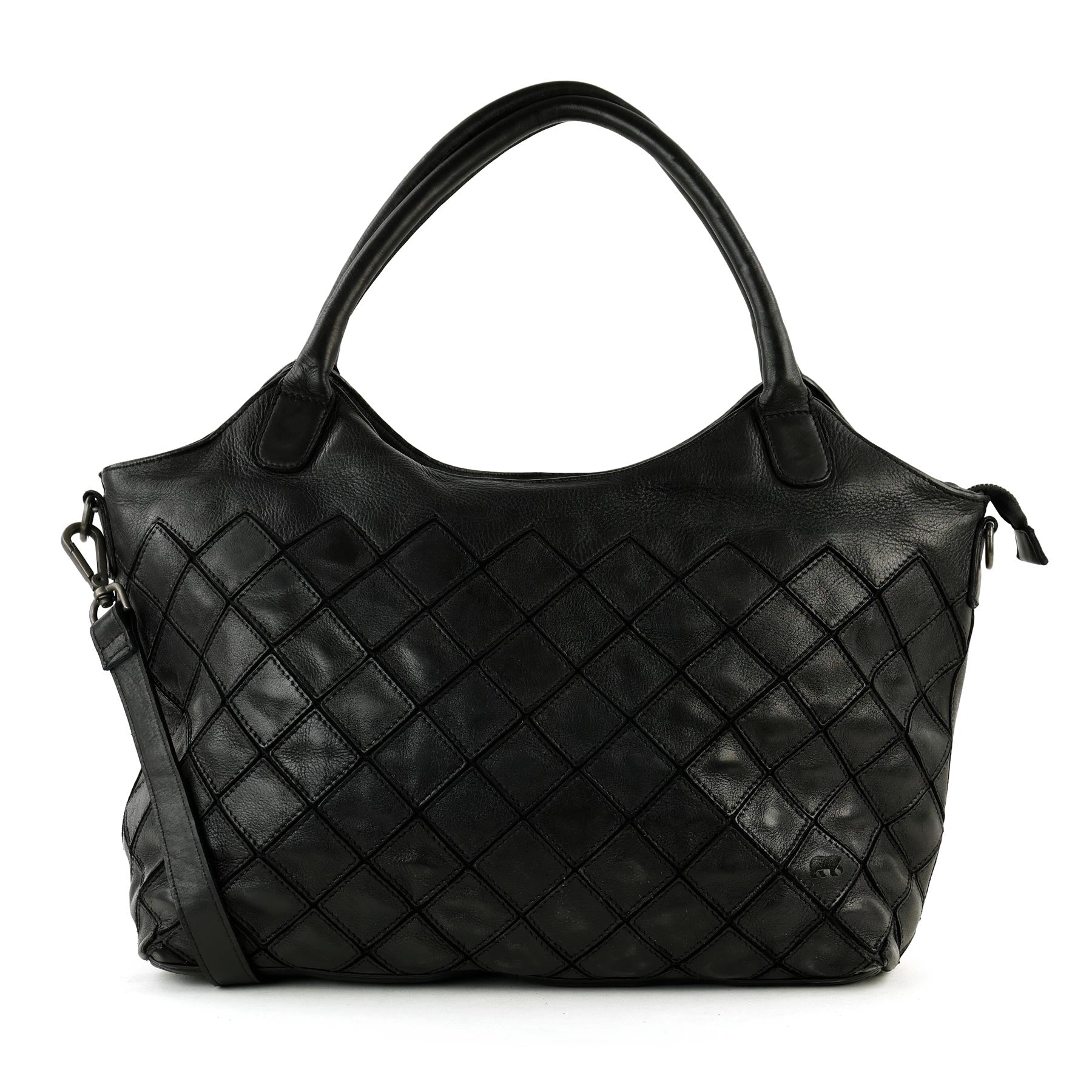 Patchwork hand-/schoudertas 'Marguerite' zwart