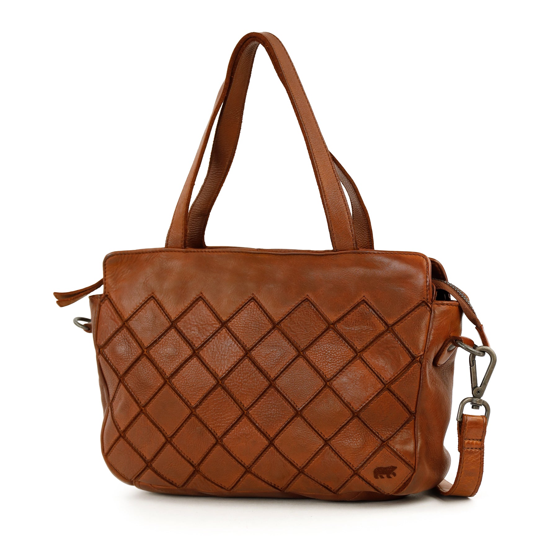 Patchwork hand-/schoudertasje 'Alice' cognac