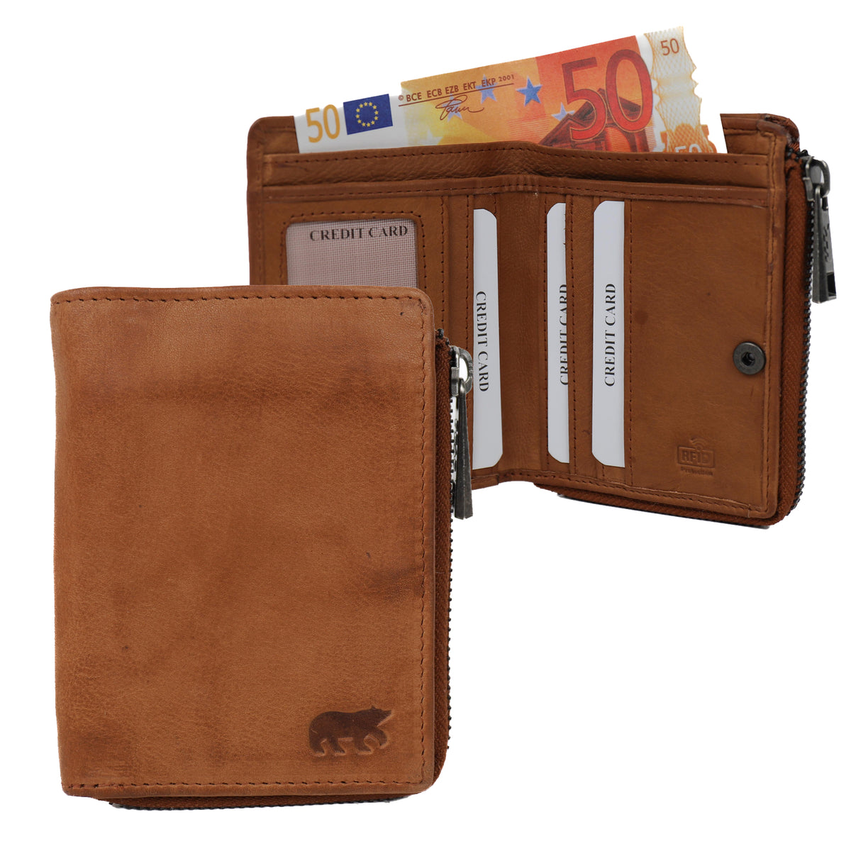 Zipper wallet 'Gungun' cognac
