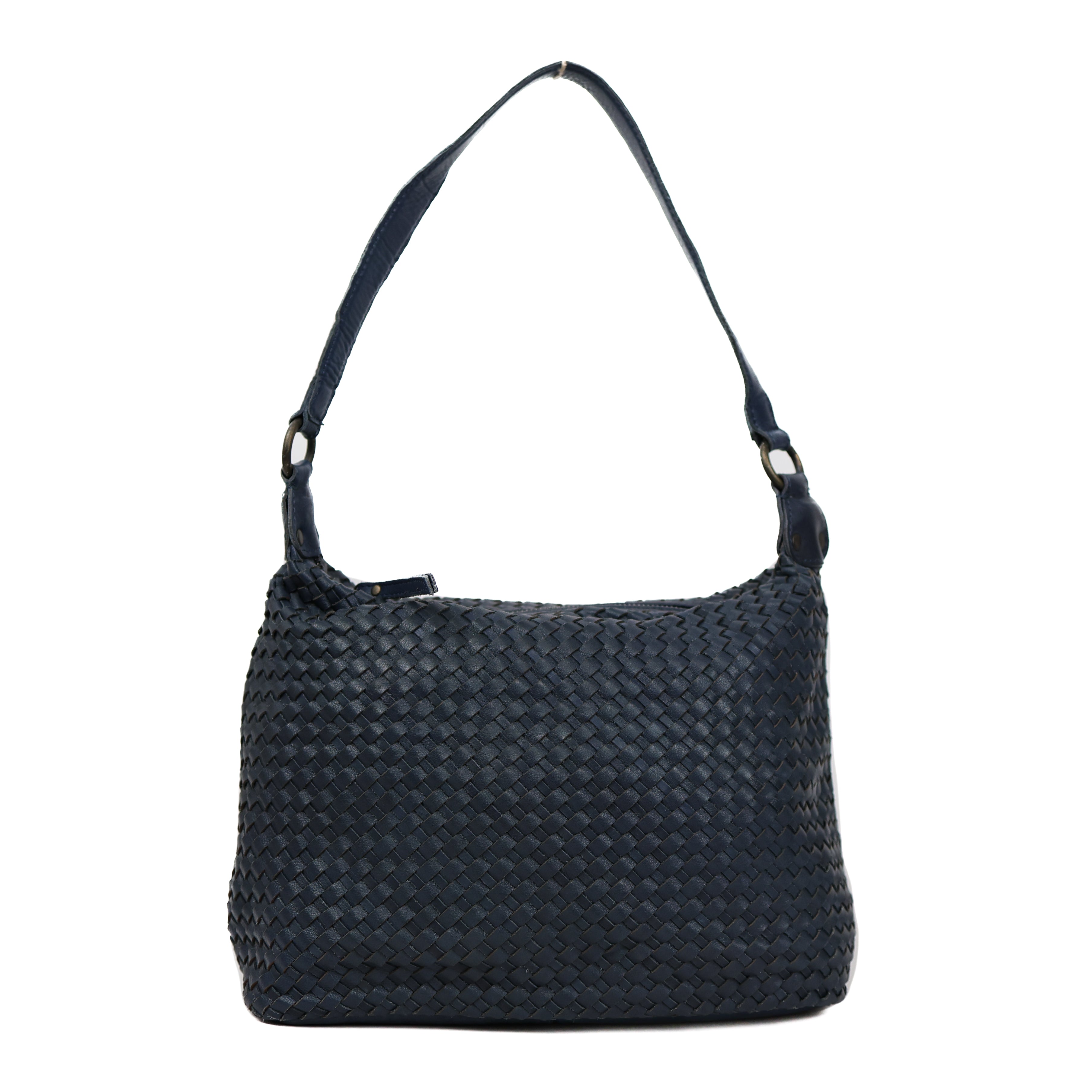 Gevlochten buideltas 'Marlène' navy