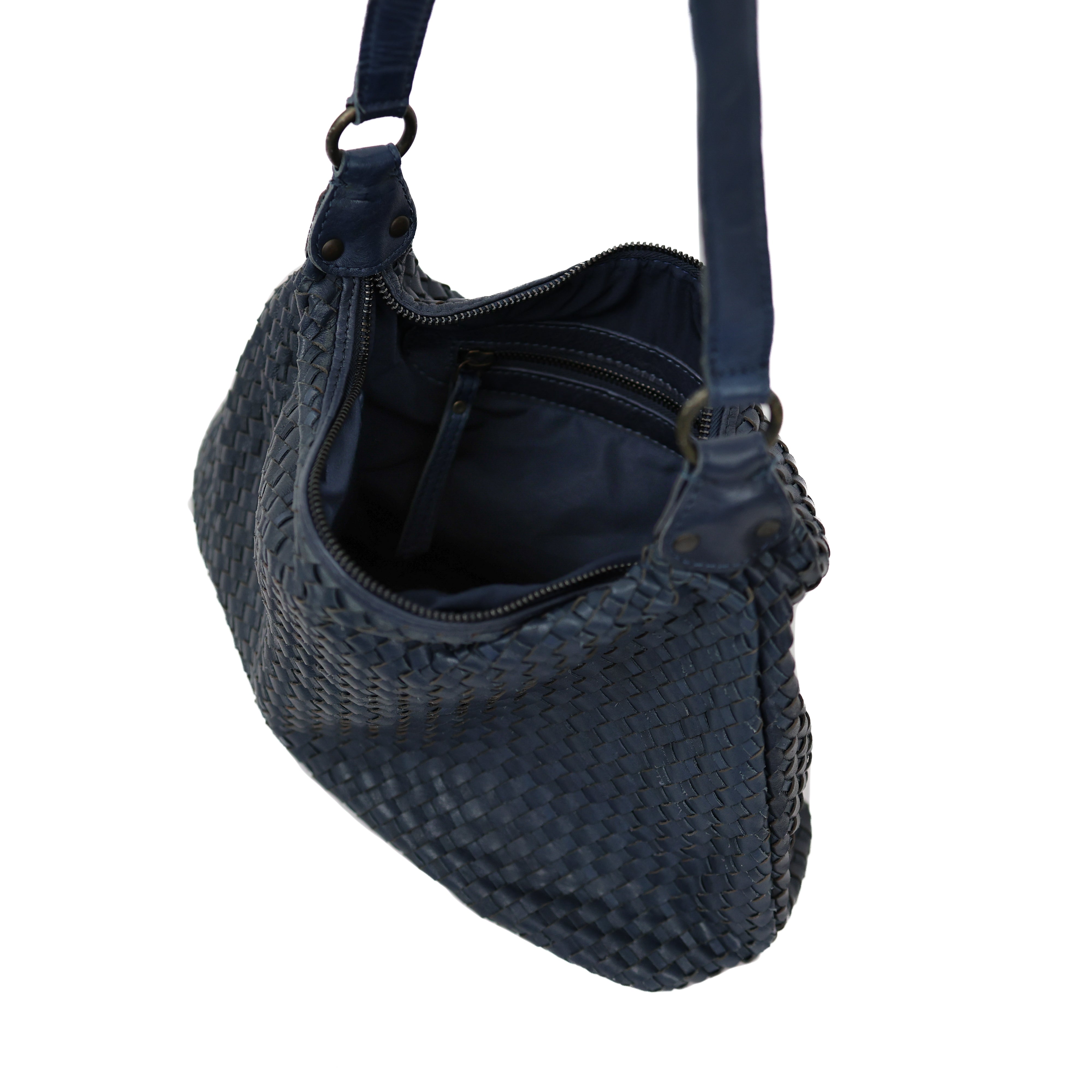 Gevlochten buideltas 'Marlène' navy