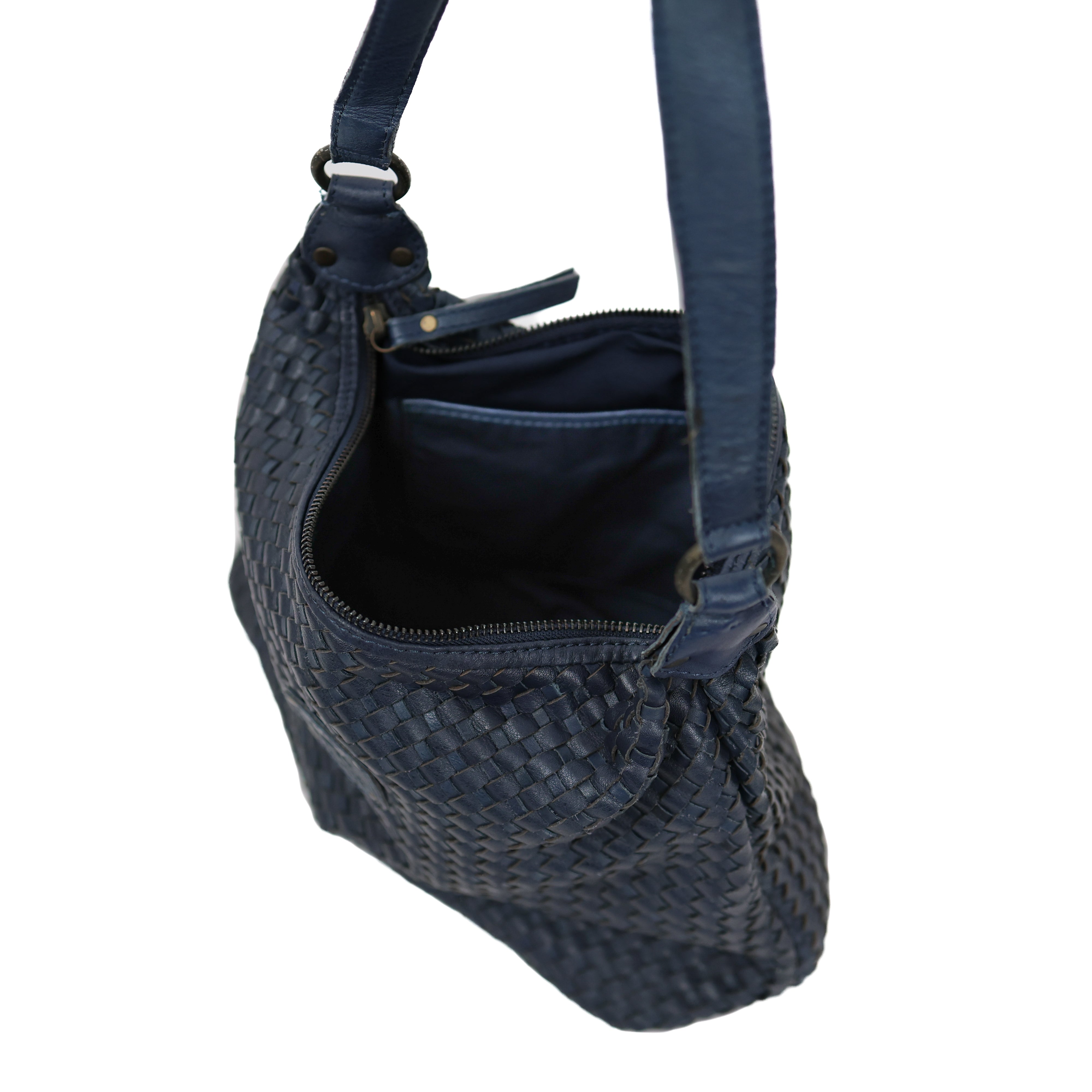 Gevlochten buideltas 'Marlène' navy