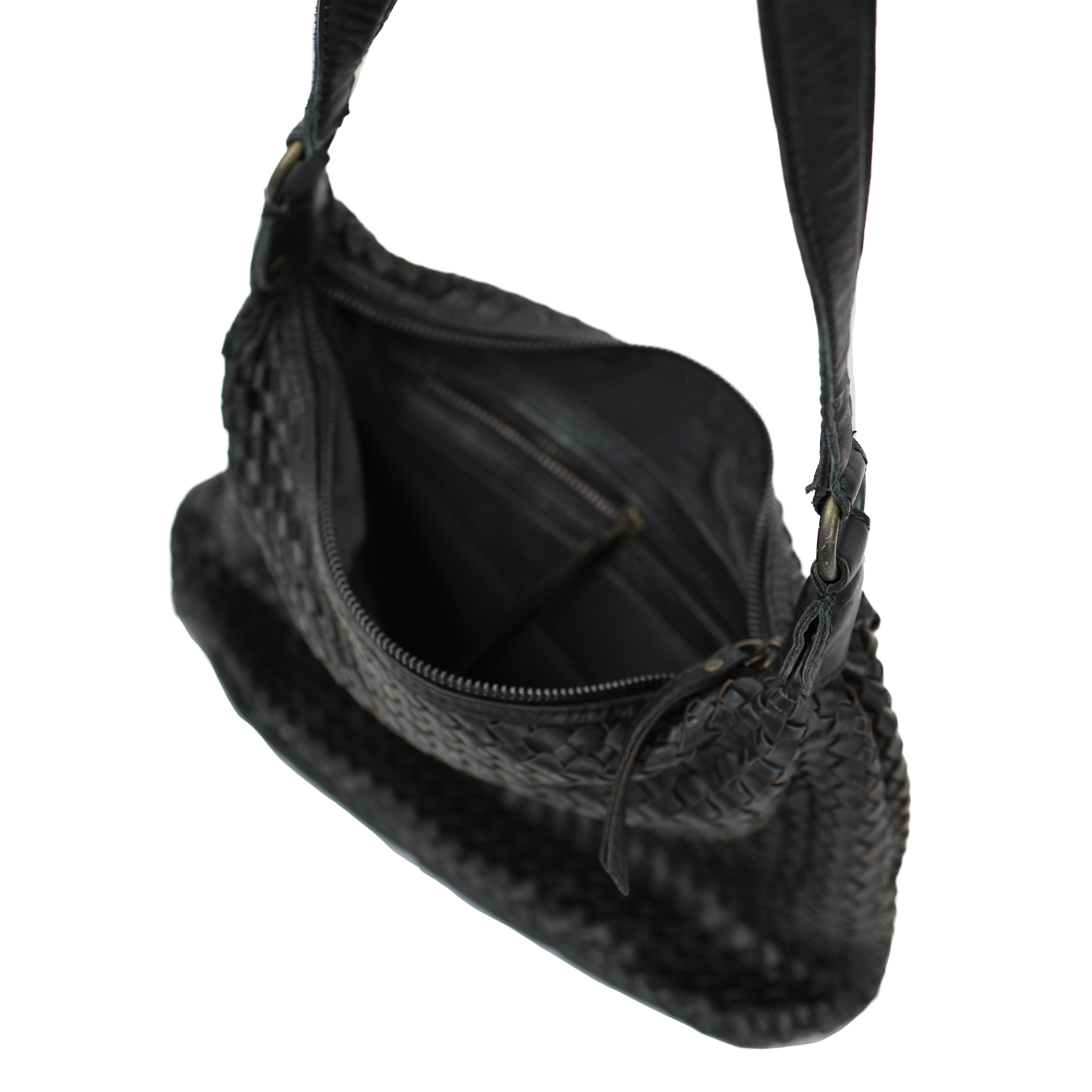 Gevlochten buideltas 'Marlène' zwart