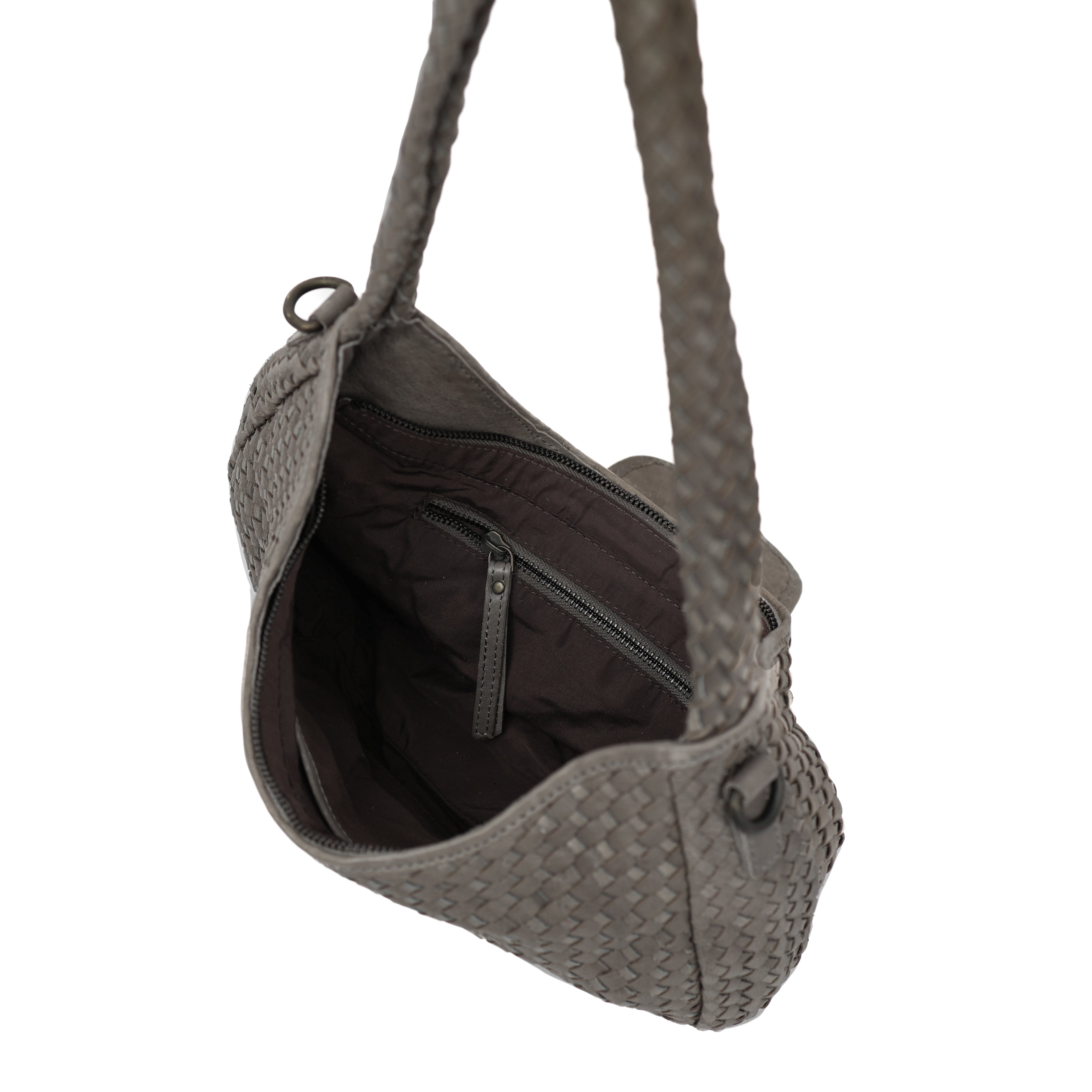 Gevlochten buideltasje 'Amelie' grijs
