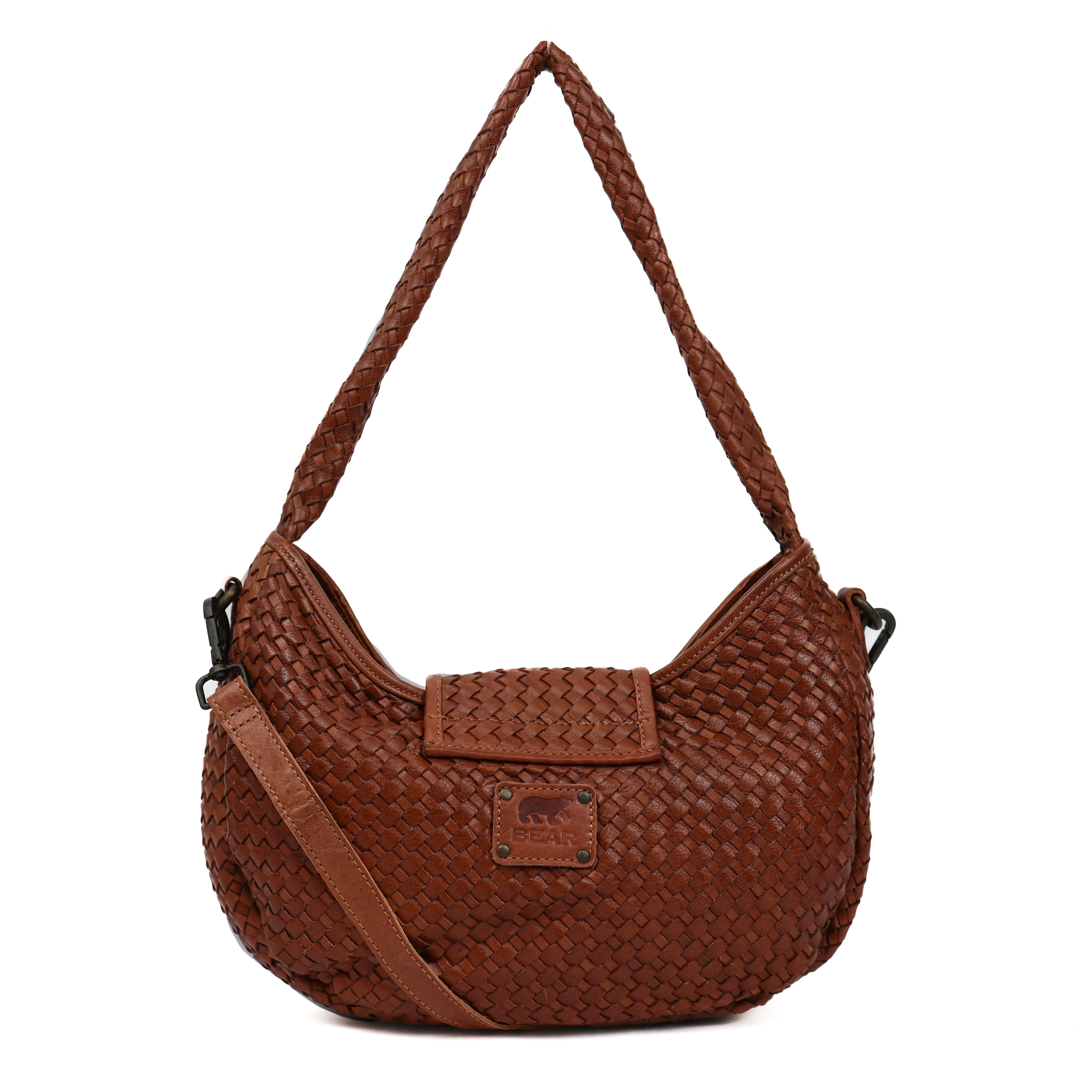 Gevlochten buideltasje 'Amelie' cognac