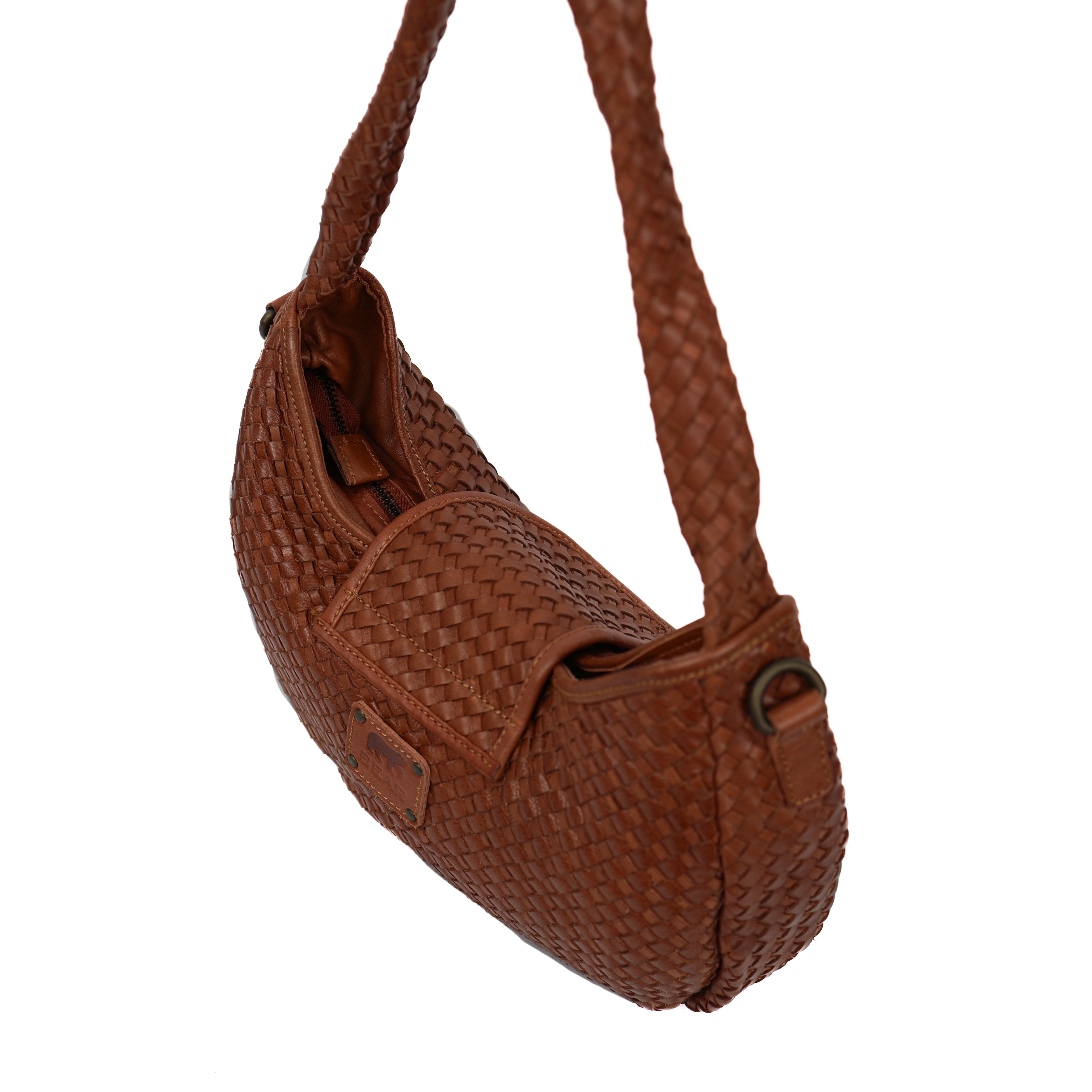 Gevlochten buideltasje 'Amelie' cognac