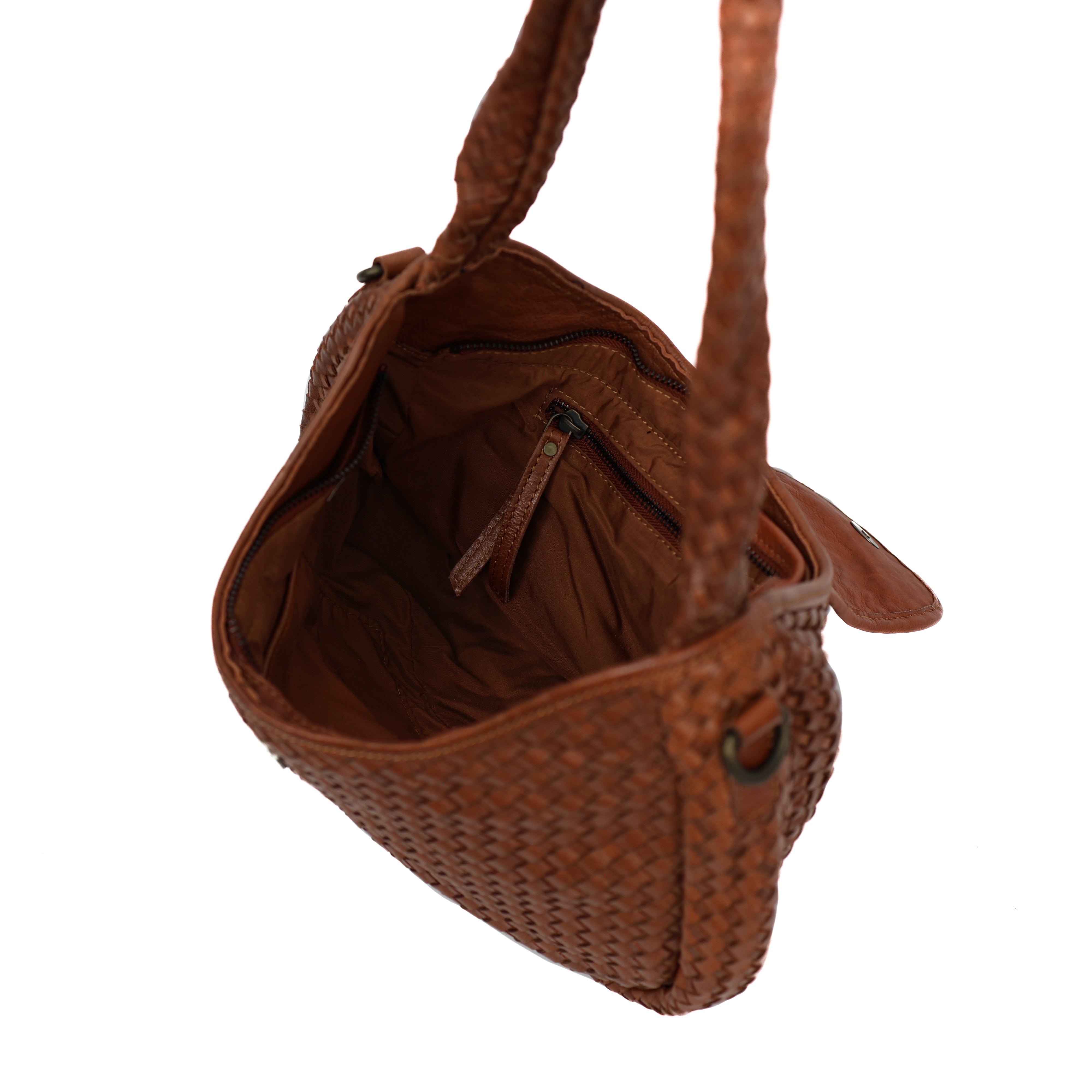 Gevlochten buideltasje 'Amelie' cognac